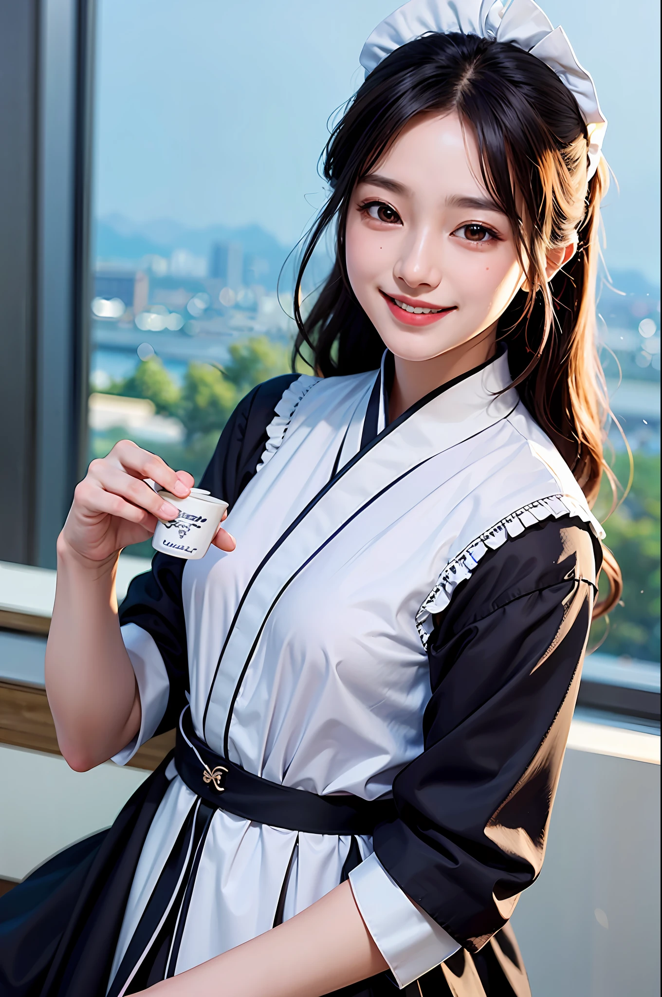 Very detailed CG Unity 8k wallpaper, (masterpiece, pretty person, polluted smile), korean clothes, maid,