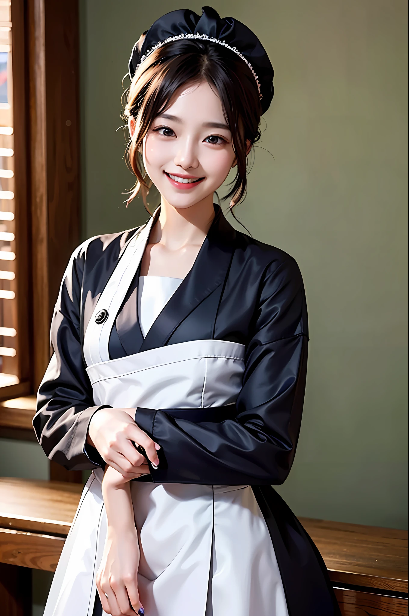 Very detailed CG Unity 8k wallpaper, (masterpiece, pretty person, polluted smile), korean clothes, maid,