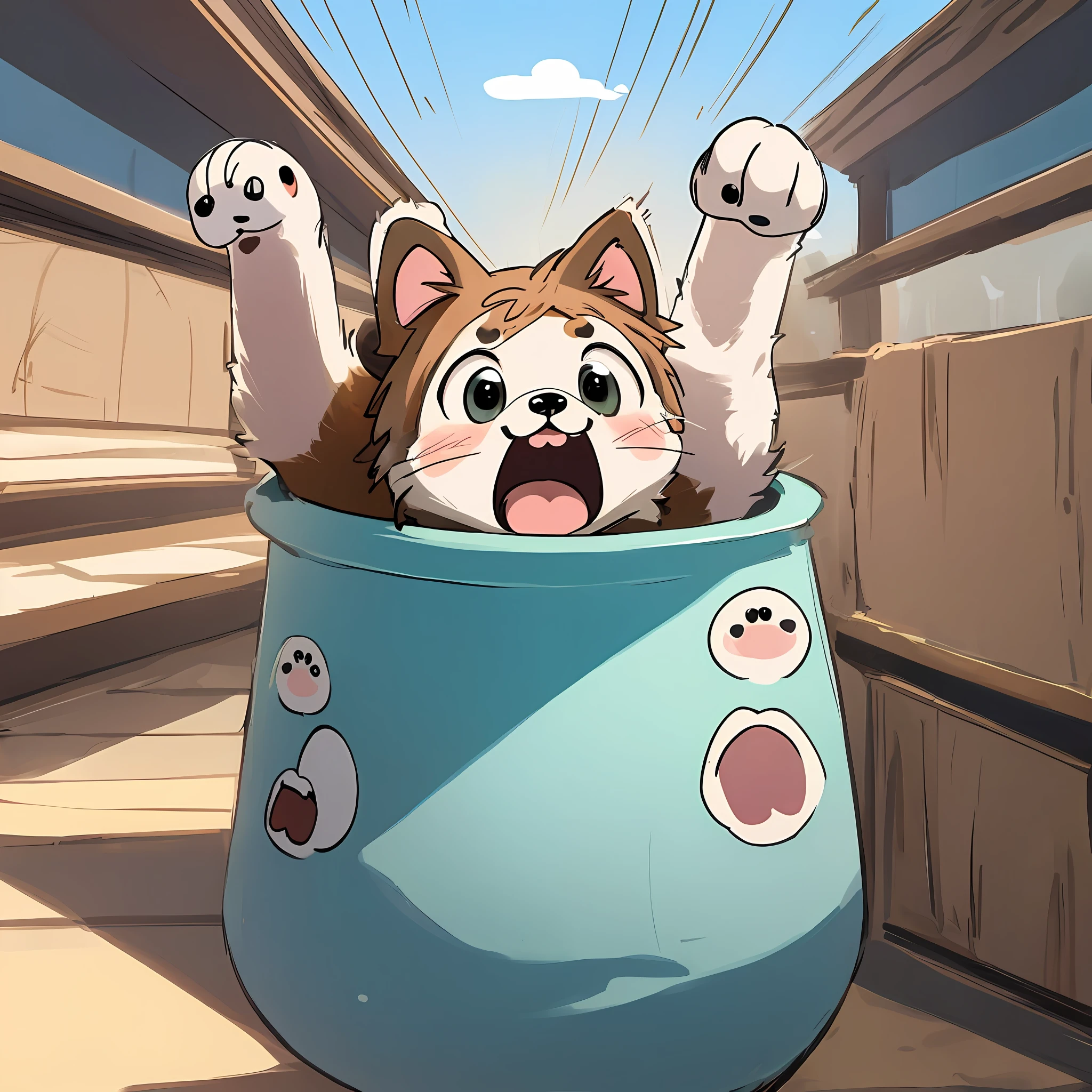 A surprised puppy, meme style, cartoon cute