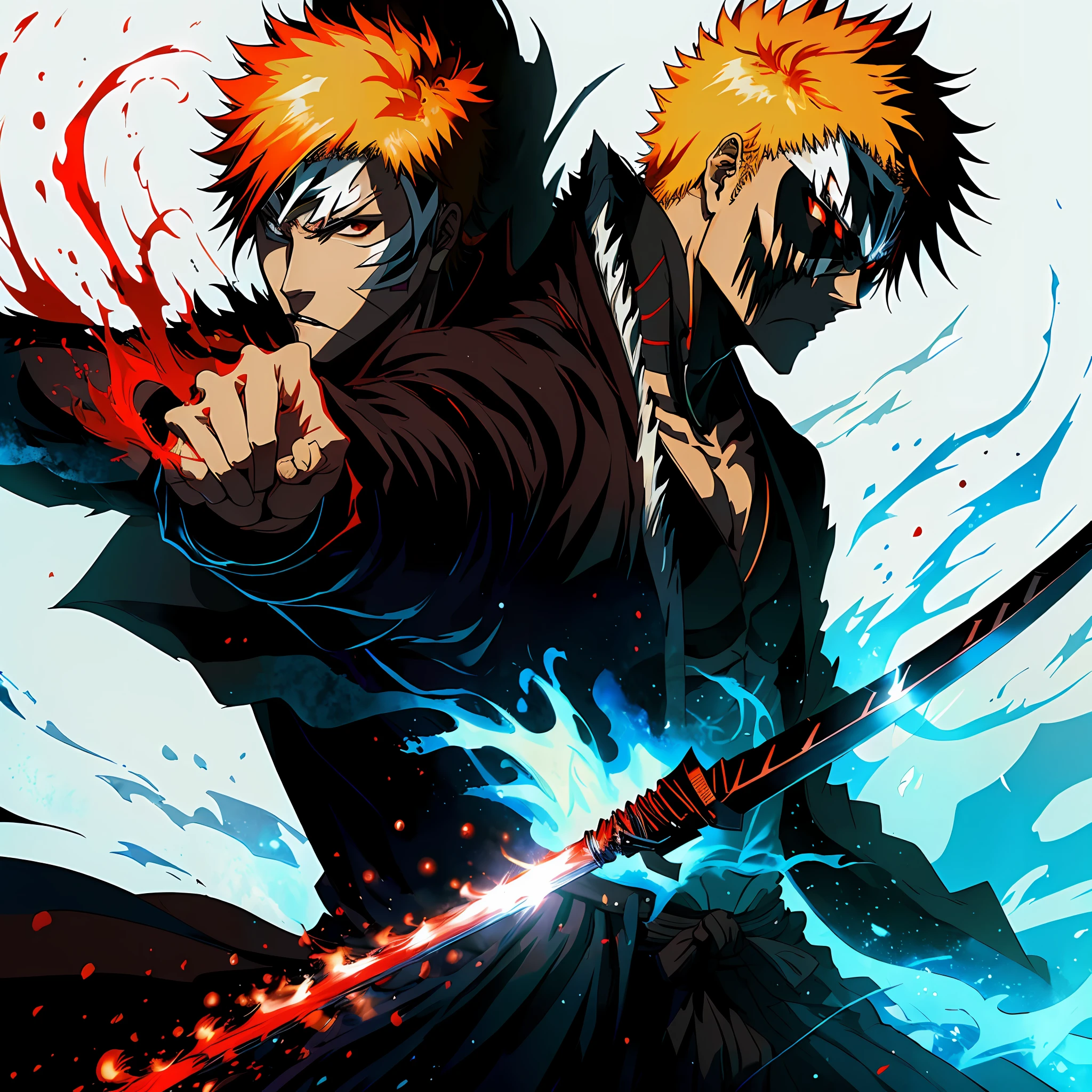 (masterpiece, best quality:1.2),1boy,solo, Ichigo kurosaki,holding a black katana,badass pose,bleach, powerful aura,red aura,8k,64k, HD, unparalleled masterpiece, dynamic lighting, cinematic, epic, highest quality digital art, Stunning art, wallpaper 4k