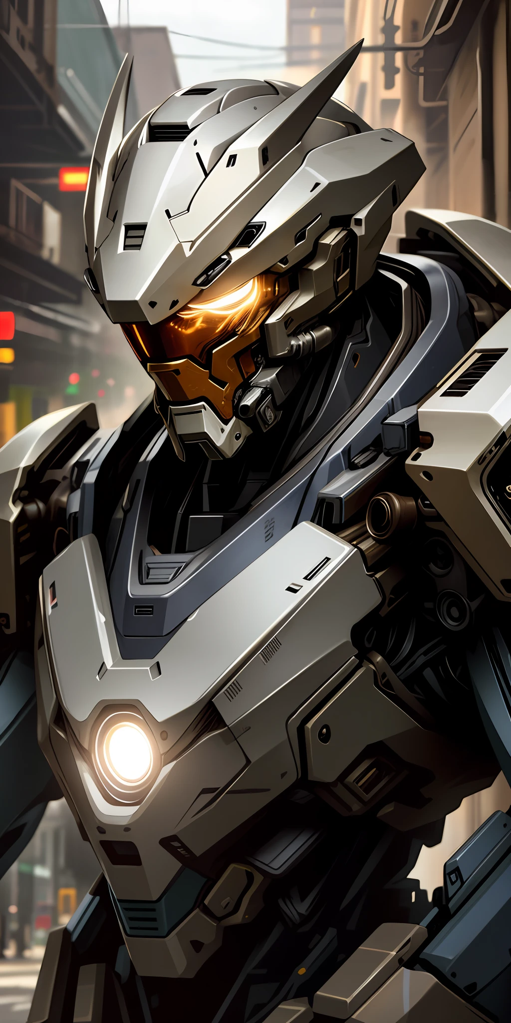 Portrait photo of an handsome male  ,perfect eyes ,  in a worn mecha exosuit,((light bokeh)), intricate, (steel metal [rust]), elegant, sharp focus, photo by greg rutkowski, soft lighting, vibrant colors, masterpiece, ((streets)), detailed face