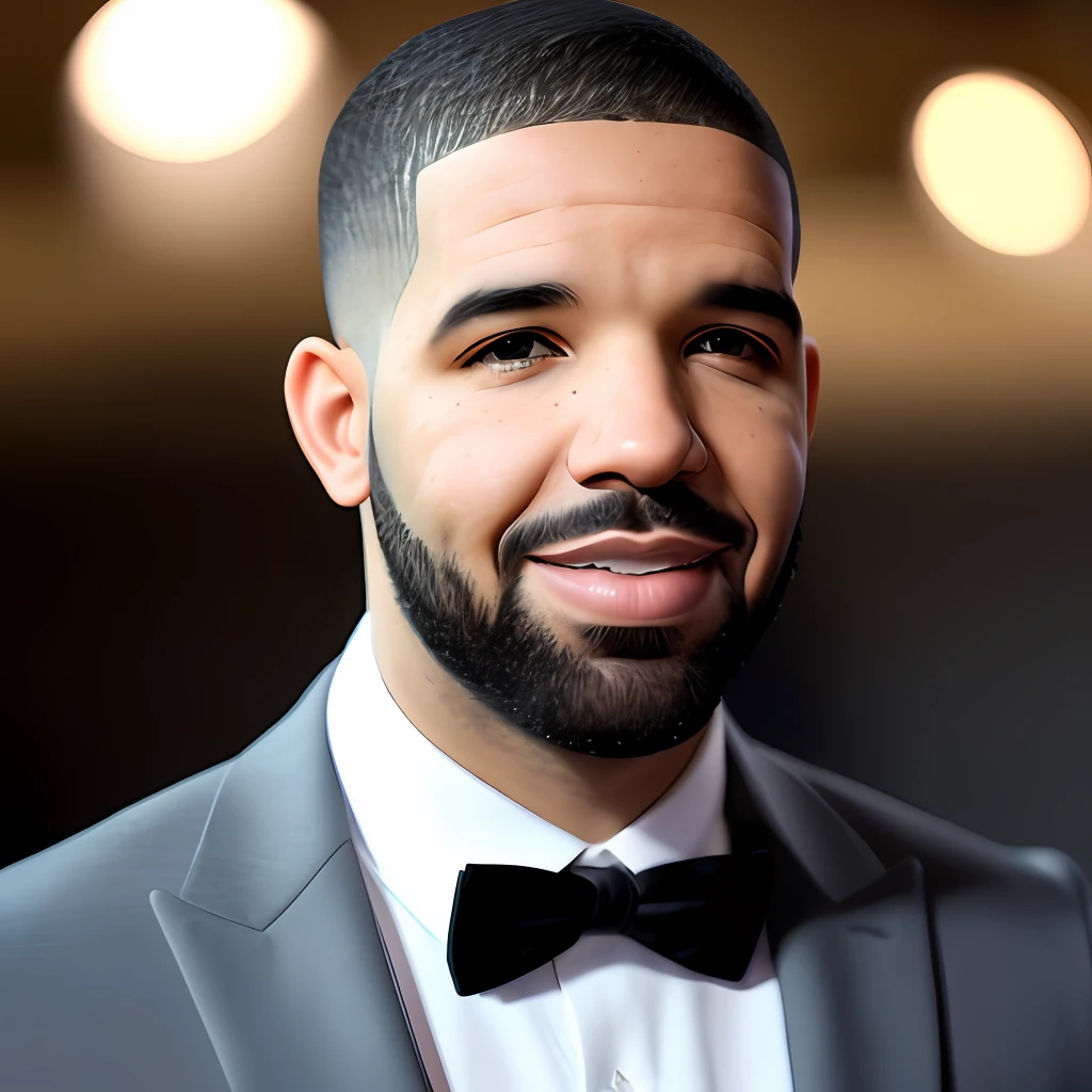 Drake, smile, a little beard, wearing a suit, neon lights on the body, background pastel neon gradient, original simulation style, charming eyes, charming expression. The background should be neutral and simple, pay close attention to details such as highlights and shadows on his face and hair to create a realistic and realistic image. Try different lighting techniques to enhance the mood and atmosphere of your portrait. Highly detailed skin, skin details, sharp focus, volumetric fog, 8k uhd, SLR, high quality, film grain, fujifilm XT3, bright smile, teeth, (best quality: 1.4), (masterpiece: 1.4), (detail: 1.3), blue-violet pastel background: 1.5), (realism: 2), (best quality: 1.0), (ultra high resolution: 1.0), 8k, RAW photo, (masterpiece: 0.2)