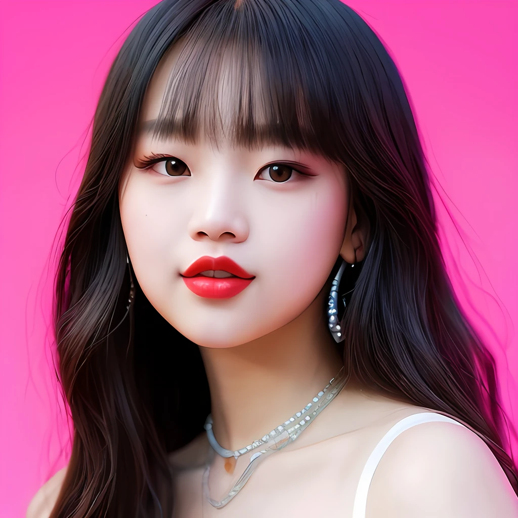 Jennie (Blackpink), front, smile, red lips, heavy makeup, wearing black dress, neon signs, gradient color on background, original simulation style, charming gaze, charming expression. The background should be neutral and simple, pay close attention to details such as highlights and shadows on his face and hair to create a realistic and realistic image. Try different lighting techniques to enhance the mood and atmosphere of your portrait. Highly Detailed Skin, Skin Detail, Sharp Focus, Volumetric Fog, 8K UHD, SLR, High Quality, Film Grain, Fujifilm XT3, (Best Quality: 1.4), (Masterpiece: 1.4), (Detail: 1.3), (Best Quality: 1.4), (Masterpiece: 1.4), (Detail: 1.3), (Color Gradient Background: 1.5, Close Up: 1.5), (Realism: 1.4), (Best Quality: 1.0), (Super High Resolution: 1.0)