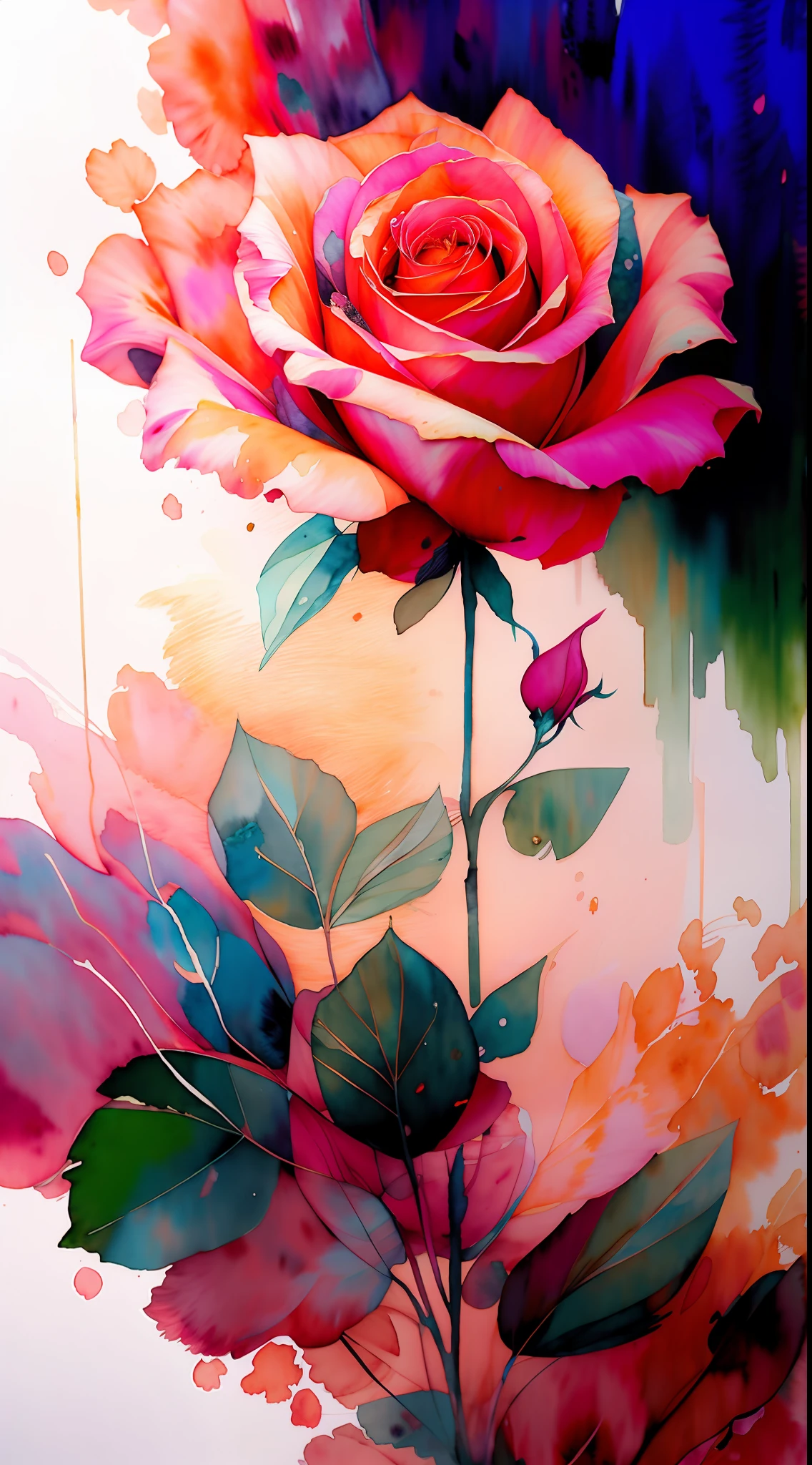 wtrcolor style, (rose) digital art, official art, blown by the wind, masterpiece, beautiful, ((watercolor)), paint splatter, intricate detail. Great detail, [dripping:0.7], Trending on Artstation, Rachel Walker