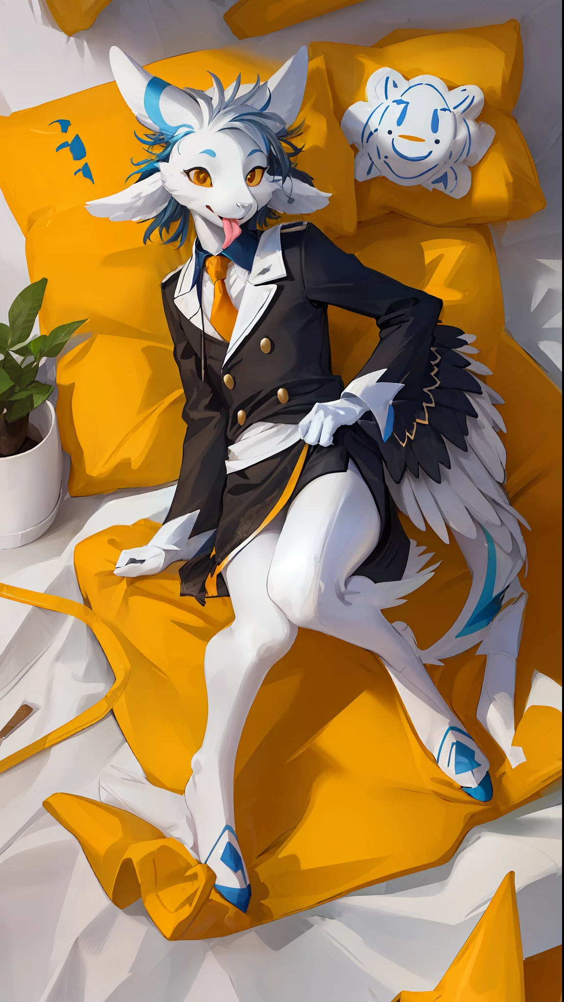 (best quality ,highly detailed, amazing quality, 4K, award winning art, Realistic,),
Standing,
Male,
avali,
avian,
black and white,
Feathers,
tail feathers,
multi ear,
four ears,
wing arms,
anthropomorphic,
fursona,
Cute face,
smile,
collar,
orange eye,
blue line on the body,
Face,
White background,
Face close up,
Emoji stile,
mouth open,