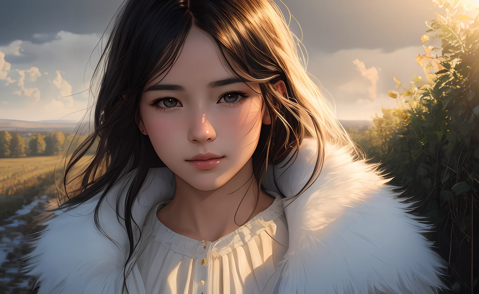 rural landscape, girl wanders through the slush, sun rays, distant,{{ Perfect proportion of facial features}},{{masterpiece}}, {{{best quality}}},{{ultra-detailed}}, {{illustration}},{{masterpiece}},{{{best quality}}},{{ultra-detailed}}, {{{illustration}}},clear facial features,beautiful scene,Photorealism,Realism,Photorealistic,high detail,hyper quality,high resolution,trending on artstation,hyperrealism,HD,16K,Unreal engine,rendered in octane,Corona Render,tilt-shift,Bottom view,Rembrandt Lighting,