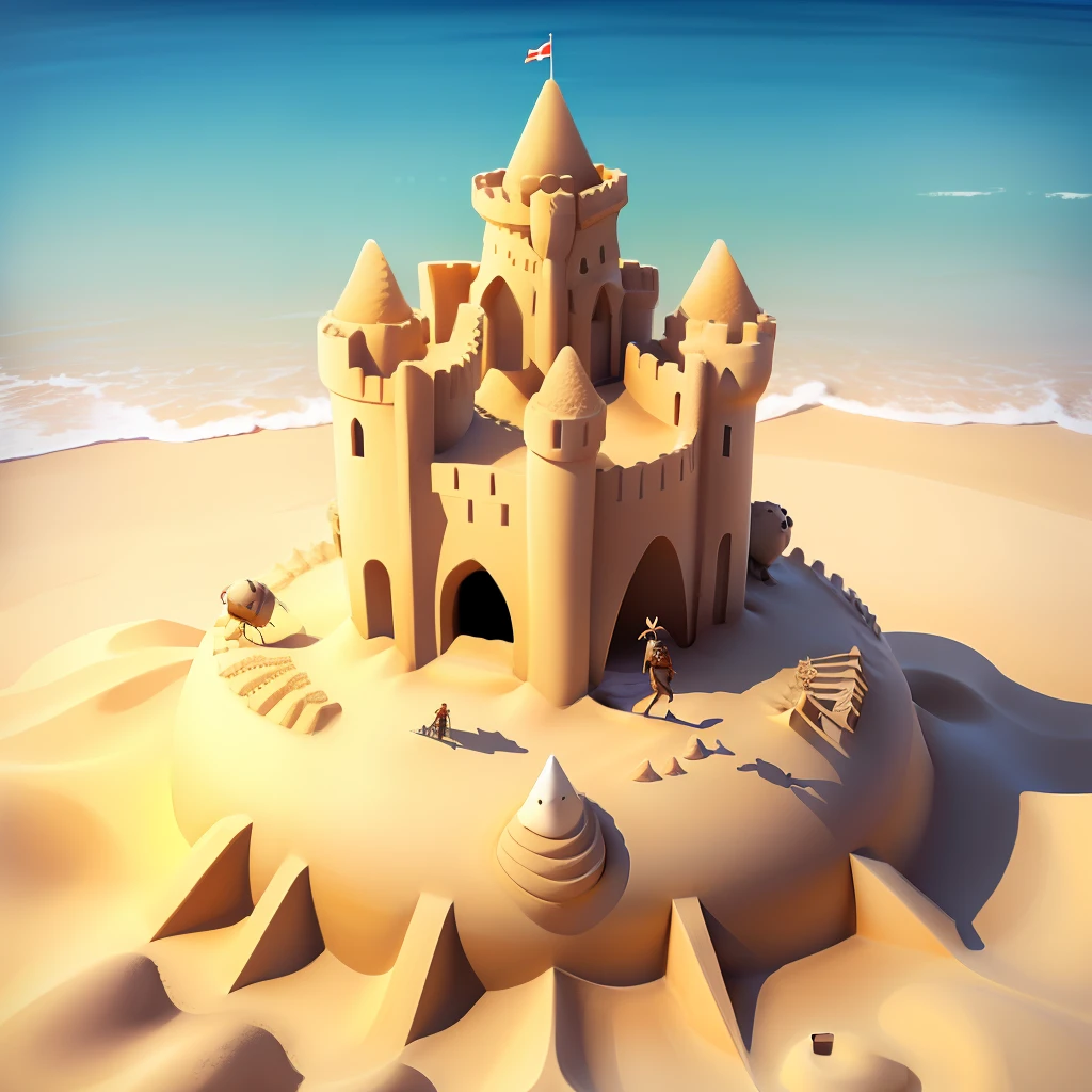 cute realistic sandcastle with Ants