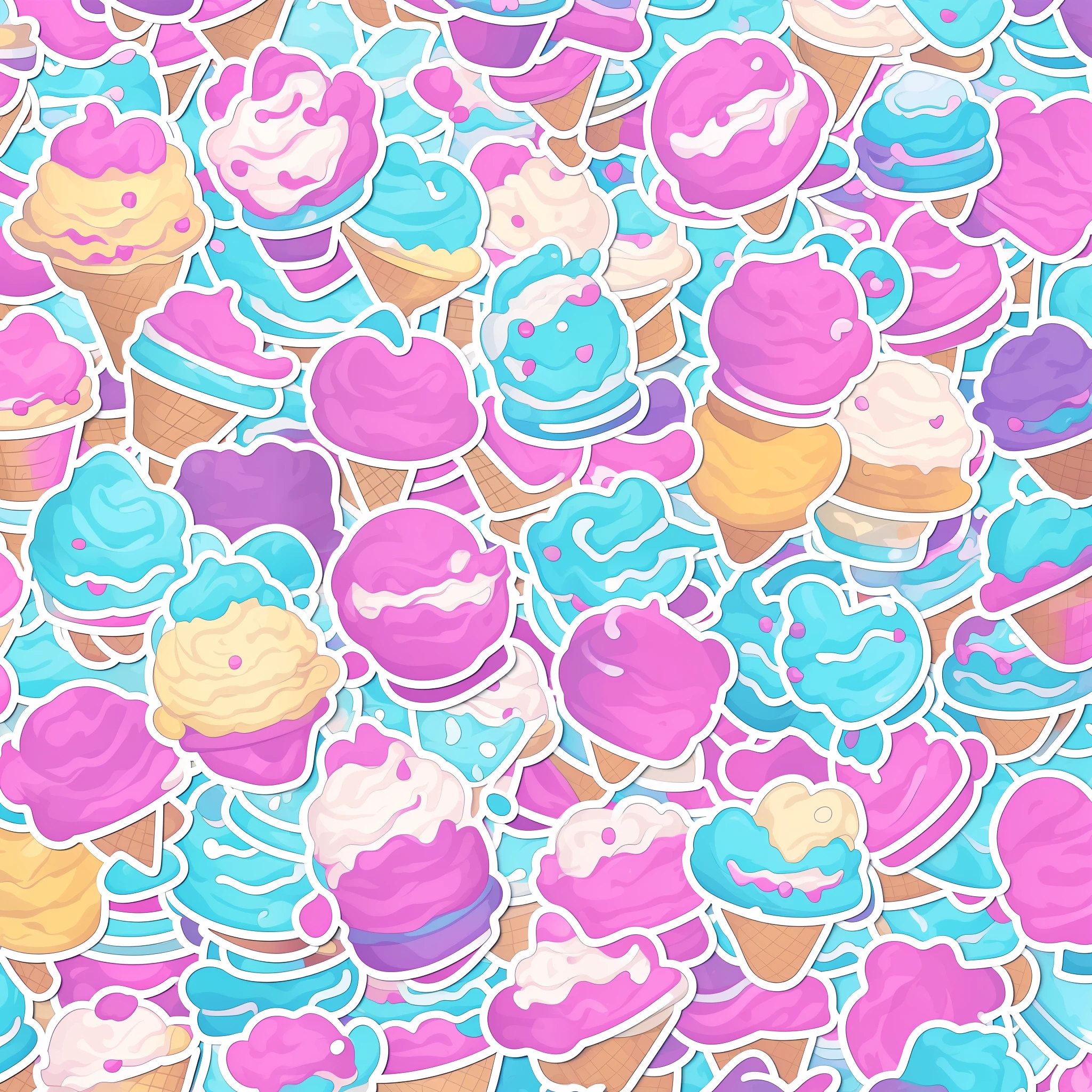 sticker, cartoon cute ice cream smiling, white background, high quality, HD, cinematic lighting, clip art