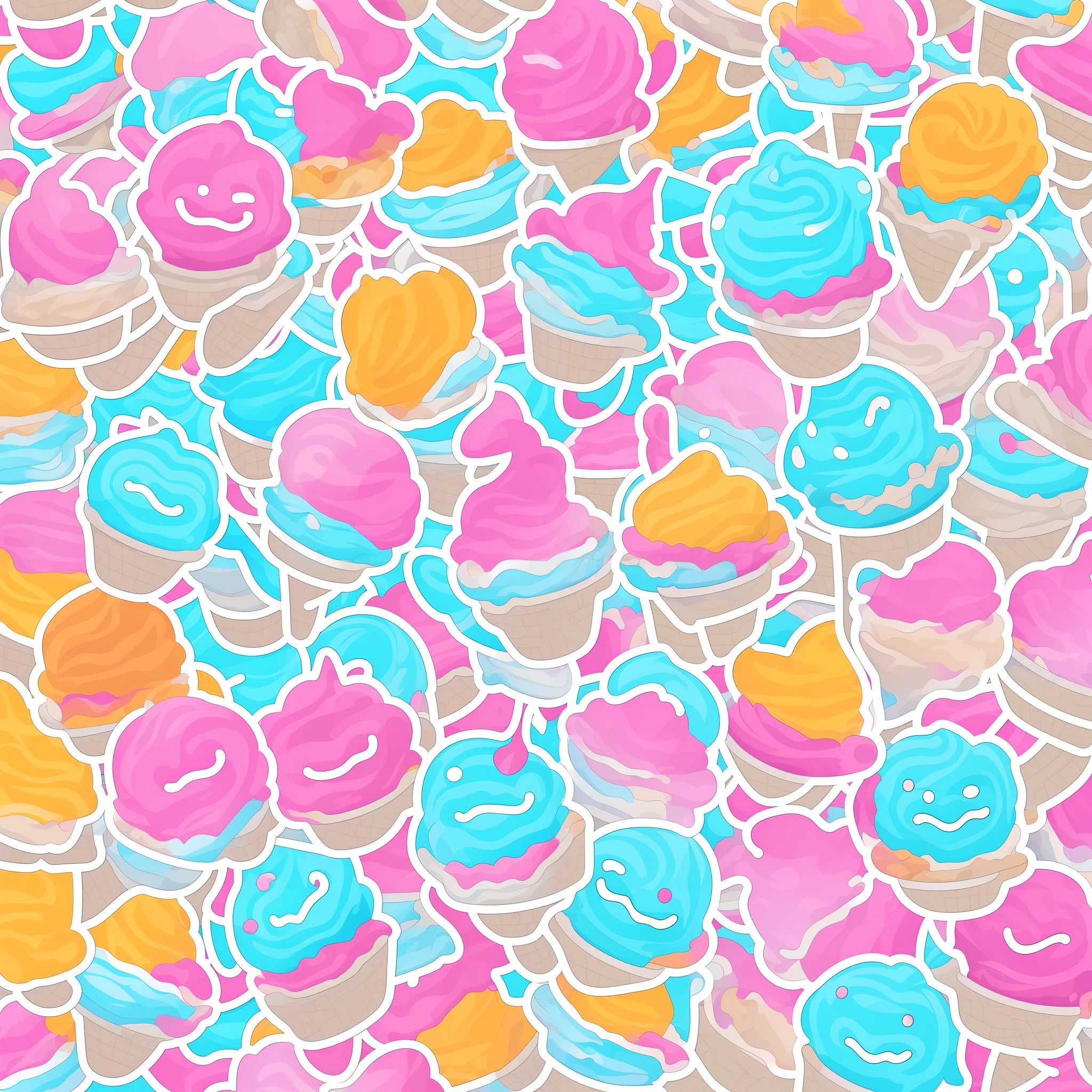 sticker, cartoon cute ice cream smiling, white background, high quality, HD, cinematic lighting, clip art