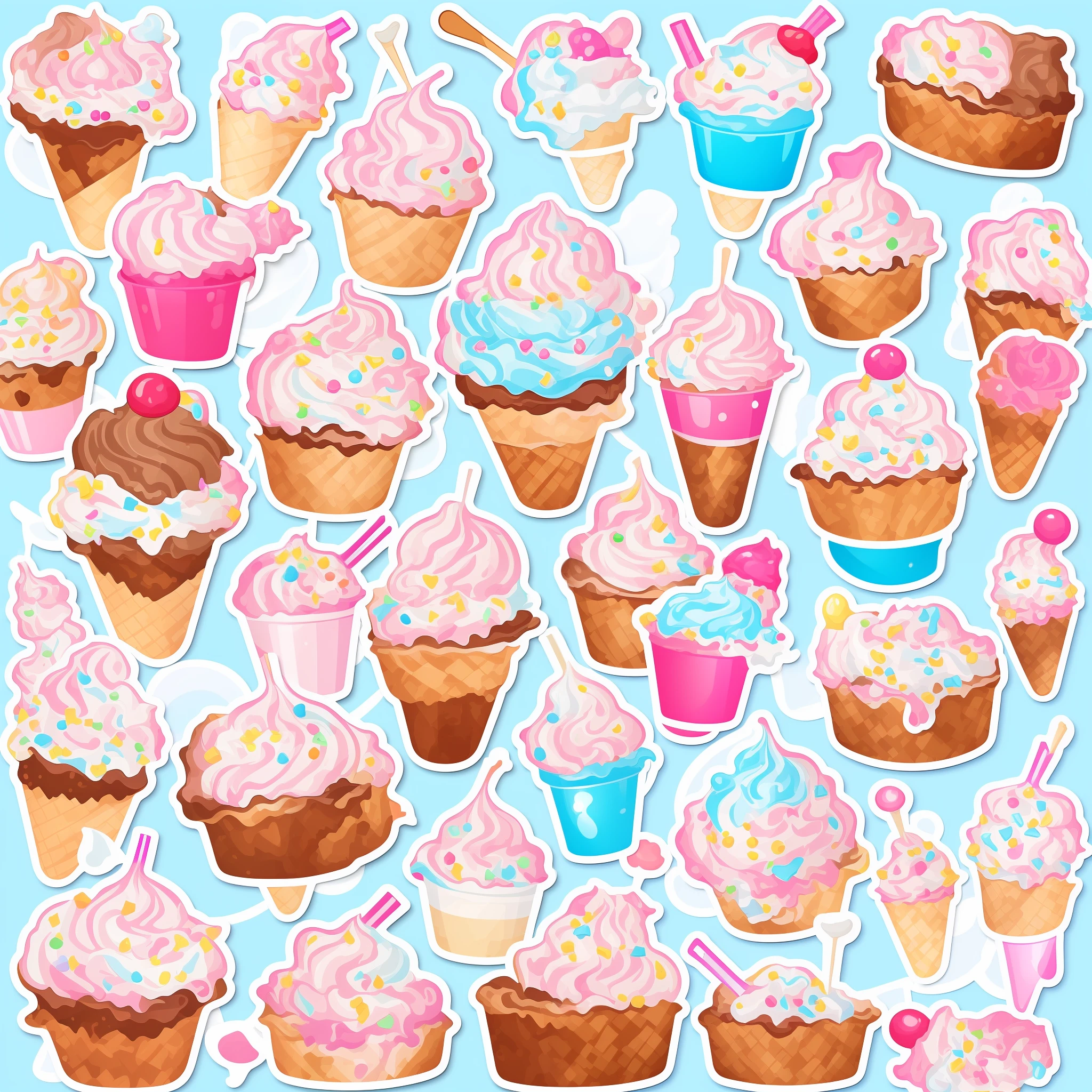 sticker, cartoon cute ice cream sundae, white background, high quality, HD, cinematic lighting, clip art