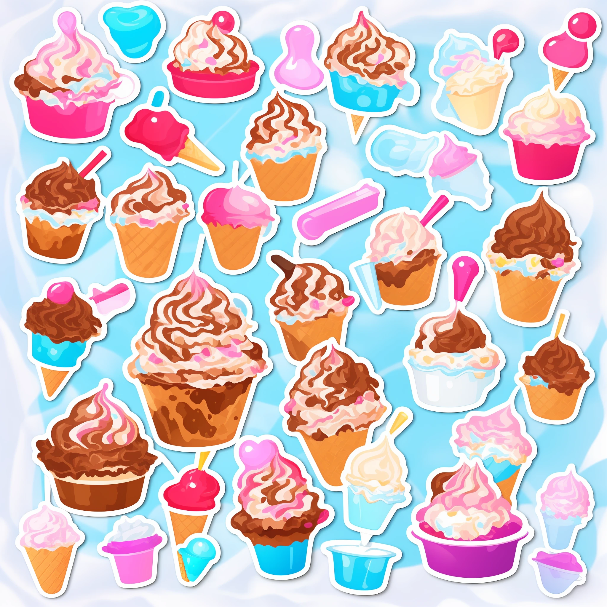 sticker, cartoon cute ice cream sundae, white background, high quality, HD, cinematic lighting, clip art