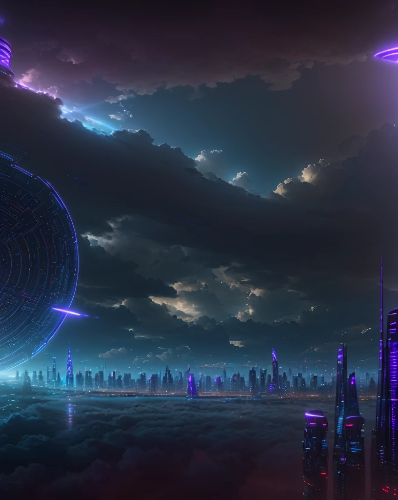 (extremely detailed CG unity 8k wallpaper, masterpiece, futuristic, best quality, ultra-detailed), (best illumination, best shadow, an extremely delicate and beautiful), (dynamic angle), (cityscape outside futuristic window), (futuristic buildings in the distance), (bluish-purple city lights), (wide shot), (cloud reflection), (Volumetric Light)
