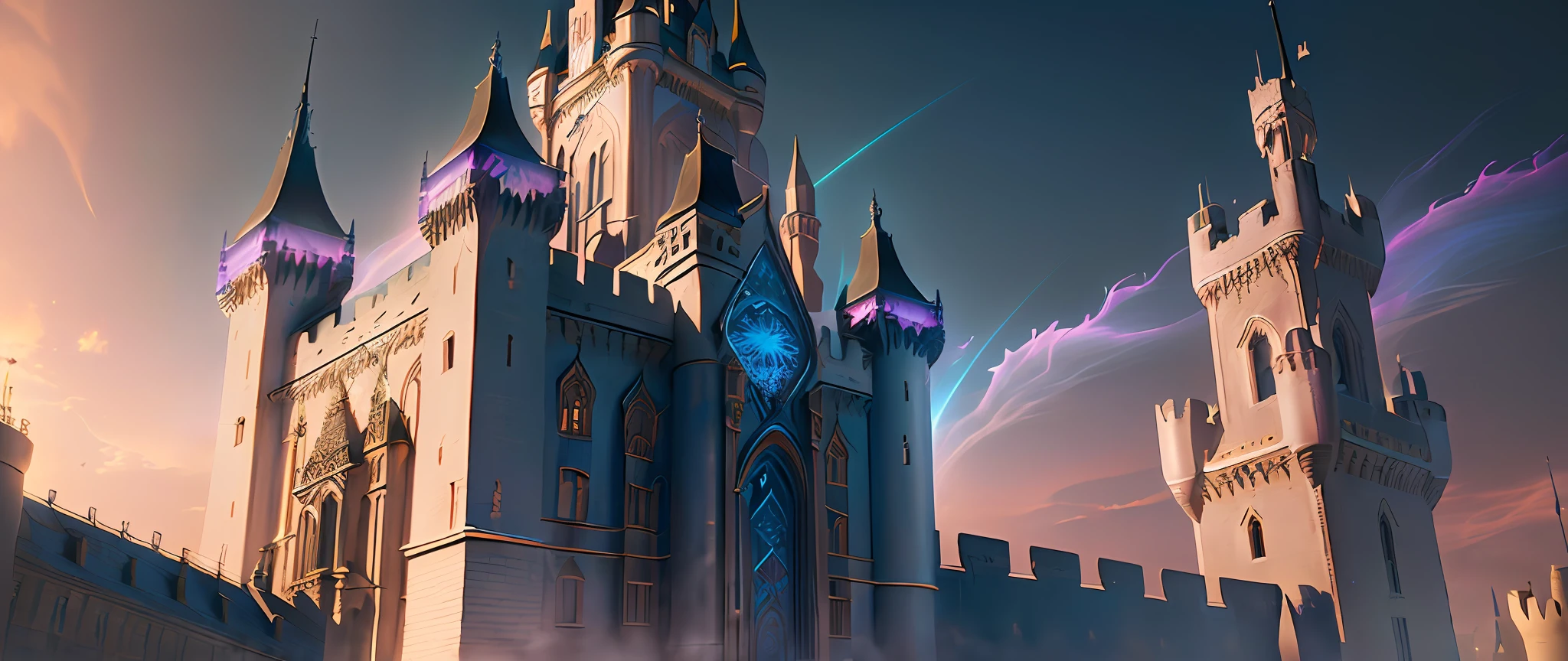 (Castle city),(Phantasmal Iridescent), (Metal decoration), trending on cgsociety, photorealism, artstation hd, official art, zbrush,pastel colors, realistic 3d render, masterpiece, (extremely detailed CG unity 8k wallpaper), (best quality), (best illustration),(best shadow), realistic lighting,beautiful detailed glow,