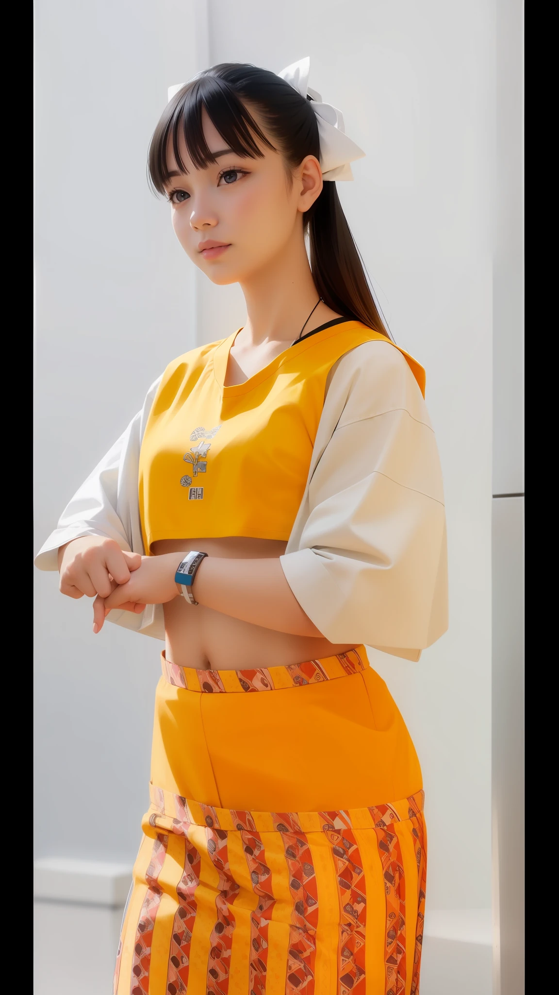 (best quality, masterpiece:1.1), (realistic:1.4), 1girl, upper body, tight crop top,twin tails, studio
