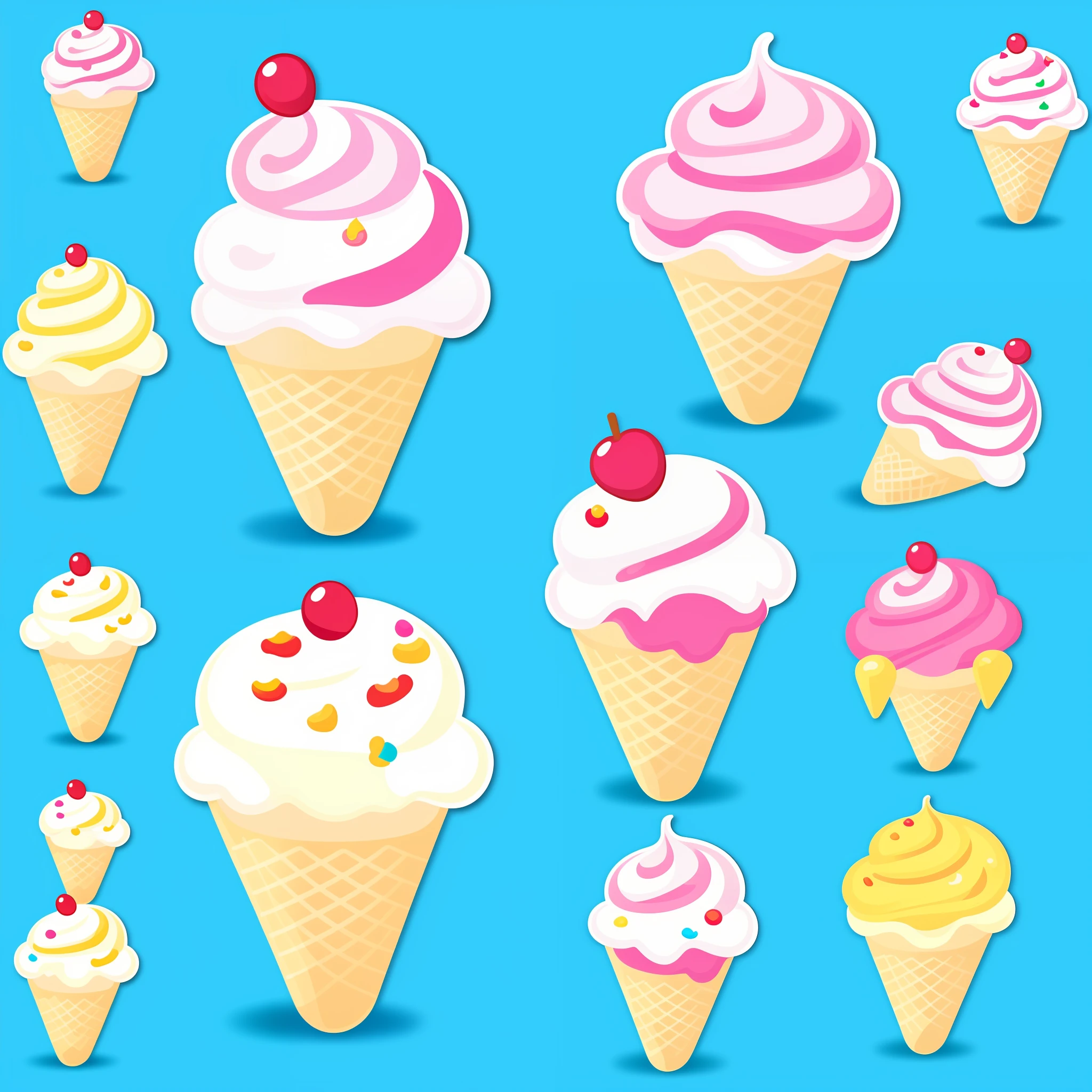 sticker, cartoon cute ice cream sundae, white background, high quality, HD, cinematic lighting, clip art