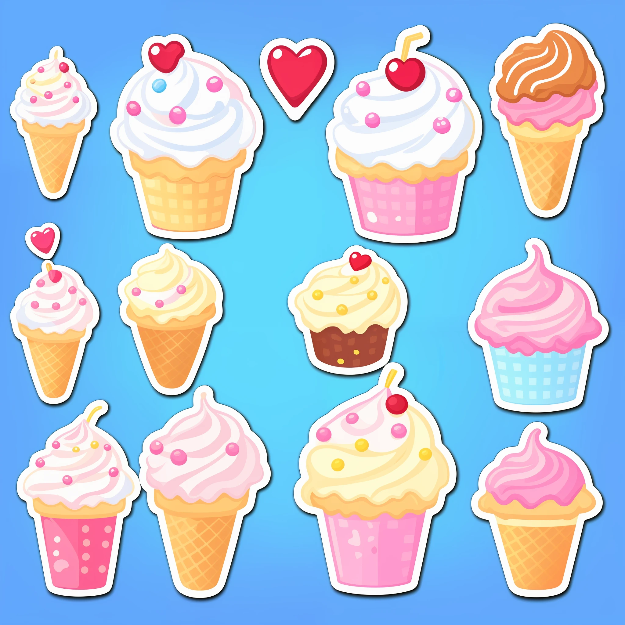 sticker, cartoon cute ice cream sundae, white background, high quality, HD, cinematic lighting, clip art