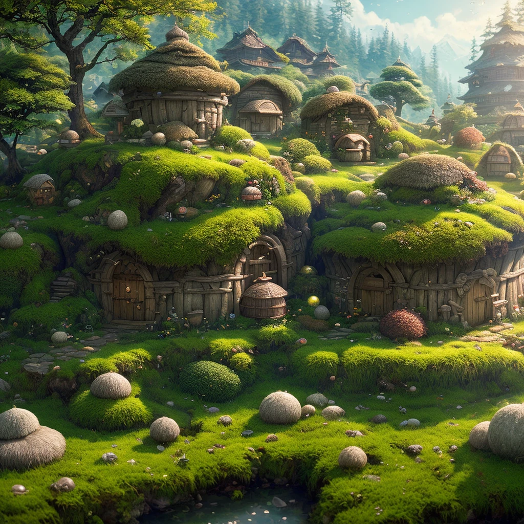 masterpiece, best quality, (extremely detailed CG unity 8k wallpaper), (best quality), (best illustration), (best shadow), A round turnip hut covered with moss, isometric 3D, octane render,ray tracing,ultra detailed