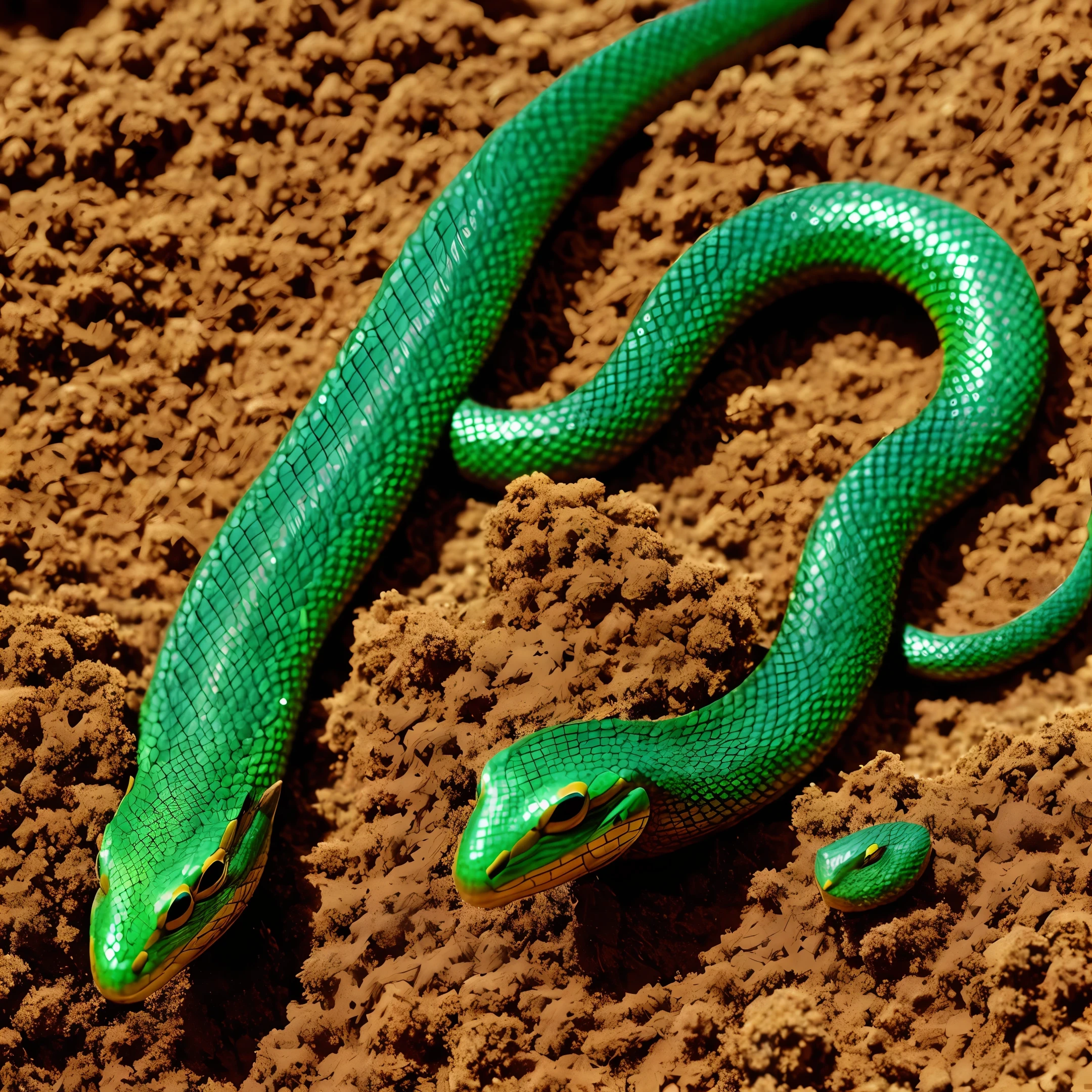 green serpent on anthill fantasy realistic