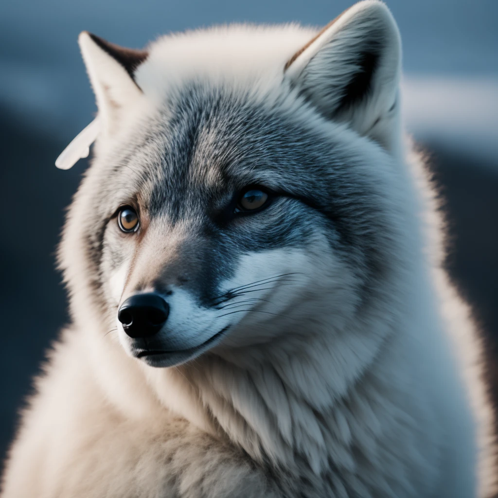 RAW photo, animal, a portrait photo of Arctic fox humanoid in clothes, face, 8k uhd, dslr, soft lighting, high quality, film grain, Fujifilm XT3