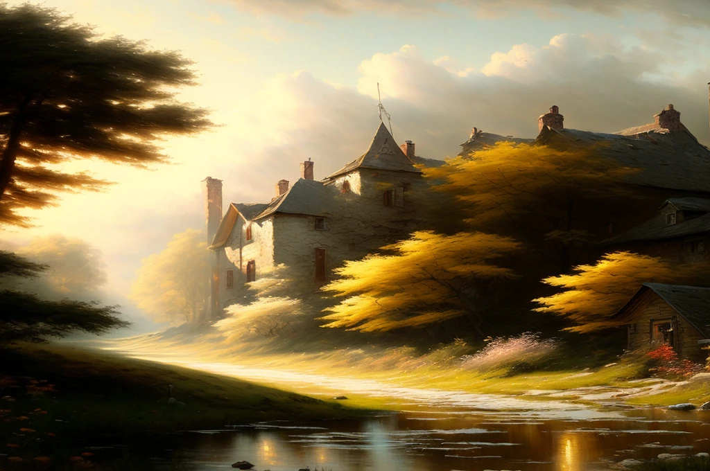 ((realistic painting, oil, 19th century, countryside)), [(rural landscape, horse-drawn cart, sloppy road, sown fields, evening sun)::1.2], ((ultra-detailed)), ((illustration)), ((masterpiece)),((best quality)),HD,16K,Unreal engine,rendered in octane,tilt-shift,Rembrandt Lighting, art by Ivan Shishkin and Fyodor Vasilyev and Alexey Venetsianov