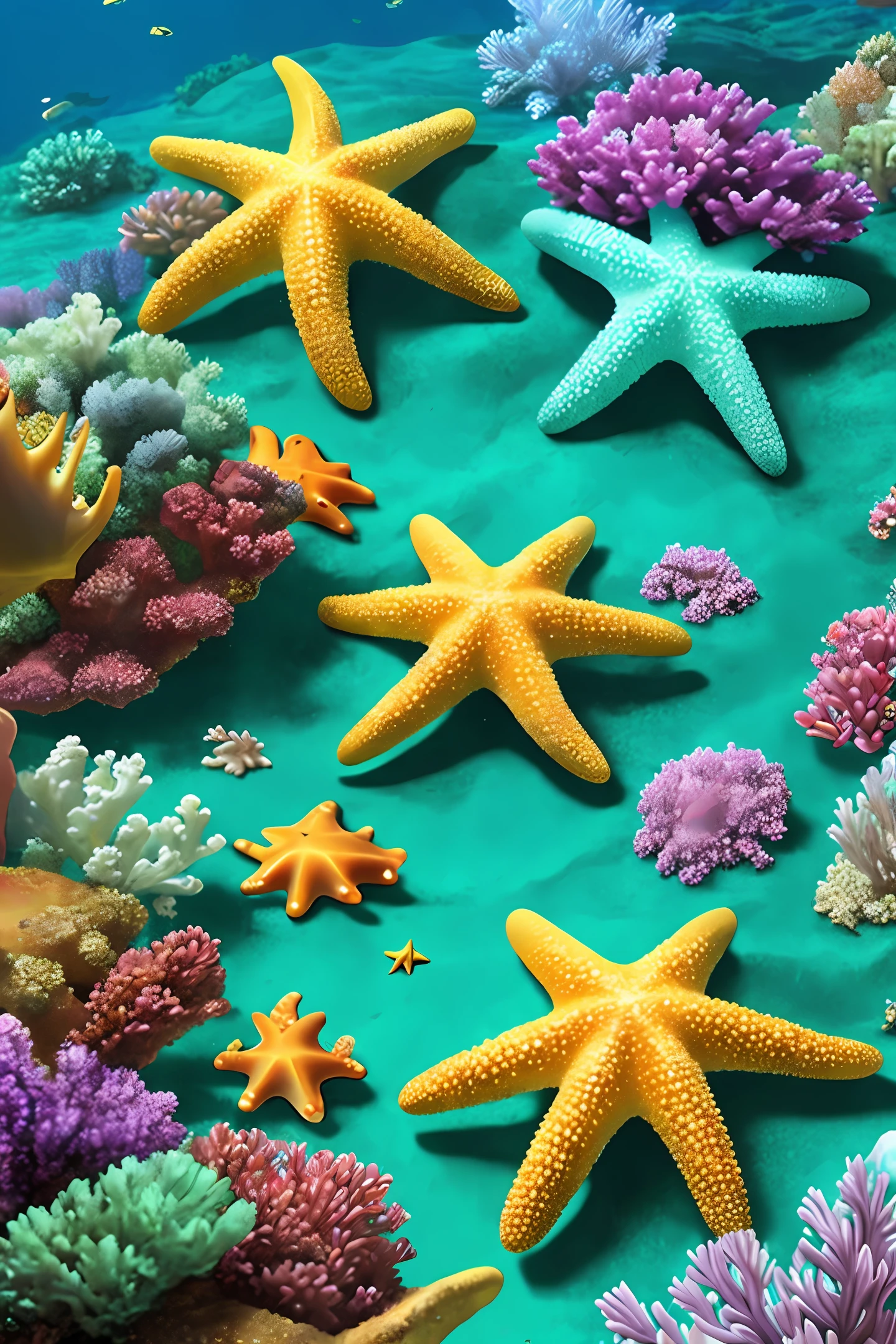 fantasy underwater starfish on top of anthill jewel colors realistic upscale