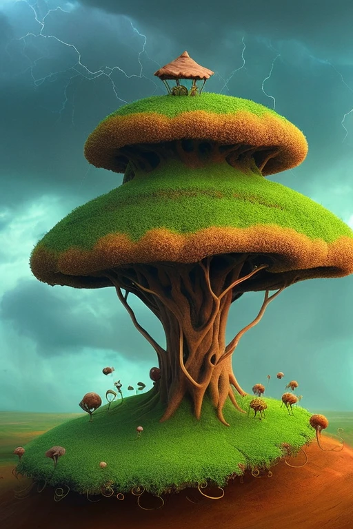 an anthill with the dimensions length = (√5 + 1)/2), width = (√5 + 1)/2), height = 1, with a theme of turbulence in a thunderstorm