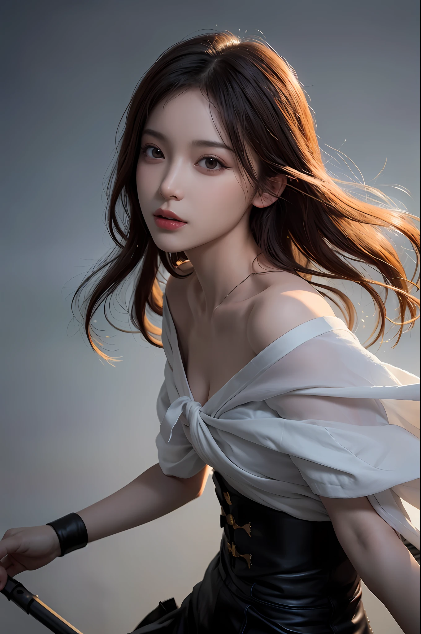 (Extremely detailed CG Unity 8k wallpaper, masterpiece, best quality, super detailed), (best lighting, best shadow, extremely delicate beauty), floating, [(1 girl), dynamic angle, (long black hair: 1.1) obsidian-like, gorgeous, (danphoenix eyes), (silky skin), (perfect curves), (charming collarbone), (flowing dress), slender figure, (seductive eyes): 0.8], [twilight, lakeside, a rainbow-colored butterfly, (Nature: 1.2), (Breeze: 1.1), Light through trees, (Soft touch of wind), (Depth of field): 0.7]