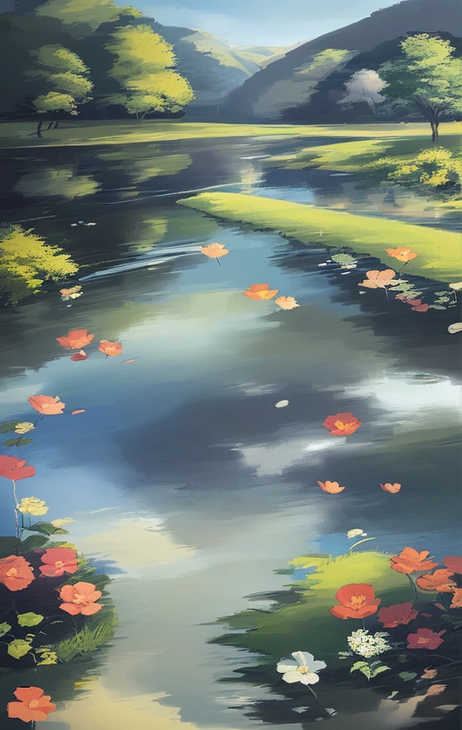 Idyllic life, little girl standing by the river. "The picture quality is high-definition, the painting style is realistic, and the little girl is the main body in the picture, showing the beauty of nature and life. The scenery along the river is rich in detail, showing the silence and harmony under the sun. "