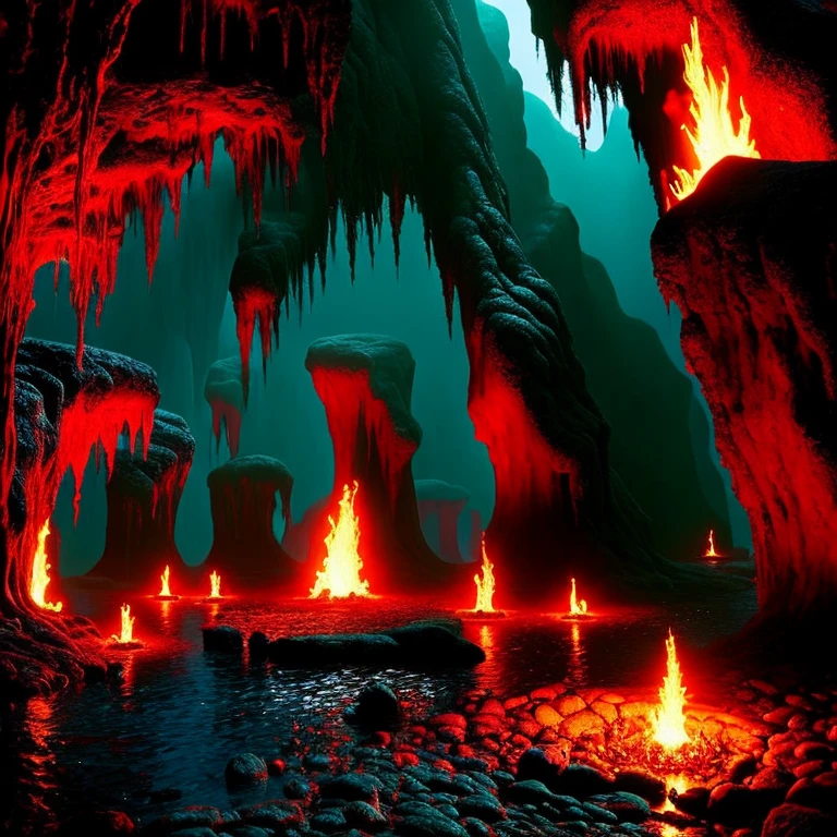 sorcerers in a satanic ritual. Horror art, masterpiece, magnificent art, intricate details, cinematic, best quality. Dark volcanic cave bottom.