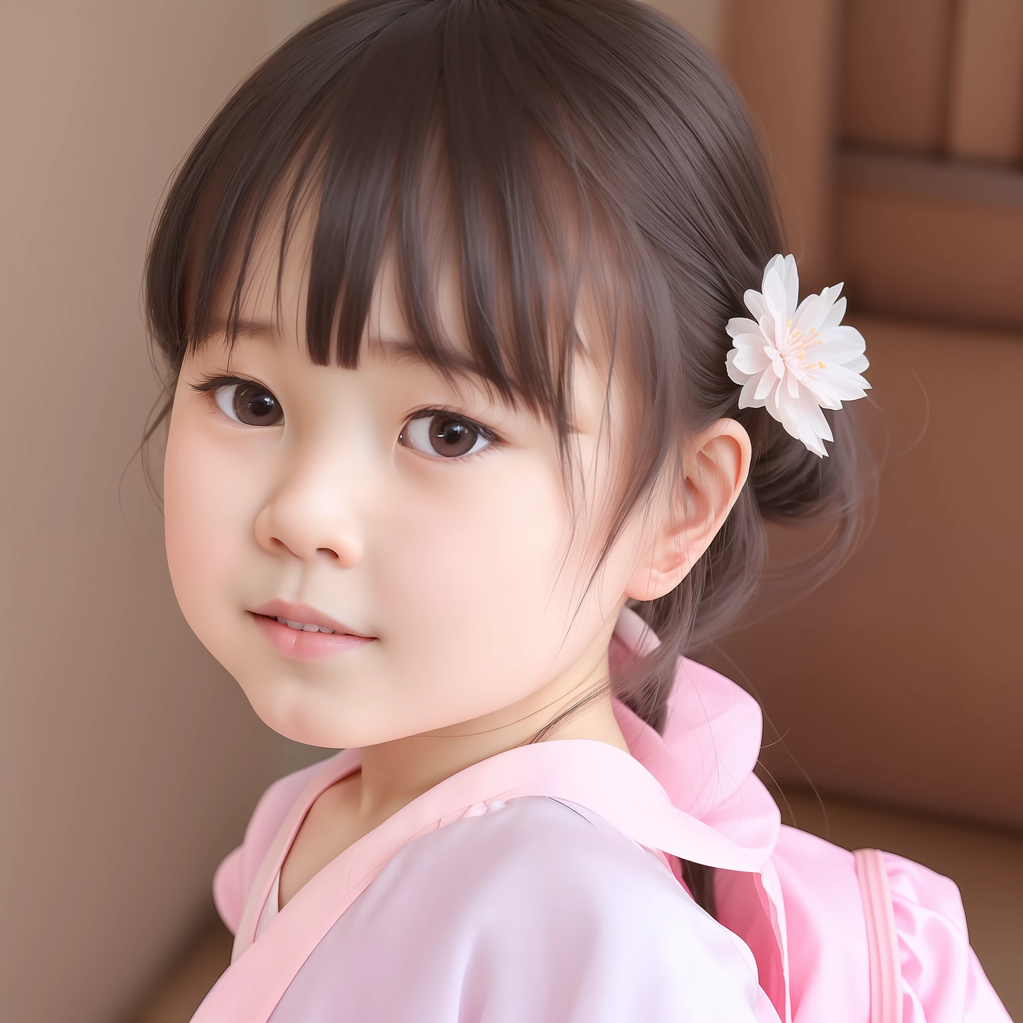 there is a girl with a pink dress and a flower in her hair, young asian girl, portrait of a japanese girl, beautiful cute, of a youthful japanese girl, children, 2 years tiful image, 5 years old, cuteg girl, cute little girl, chiho, beautiful little girl, cute beautiful, palace , a girl in hanfu