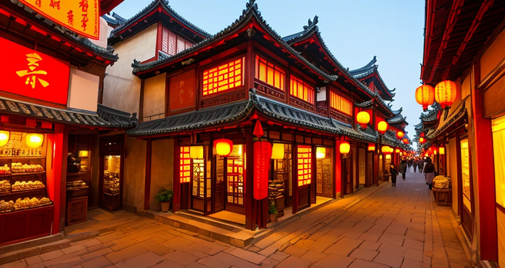 Ancient Chinese streets, Chinese style, ancient buildings, shops, stalls