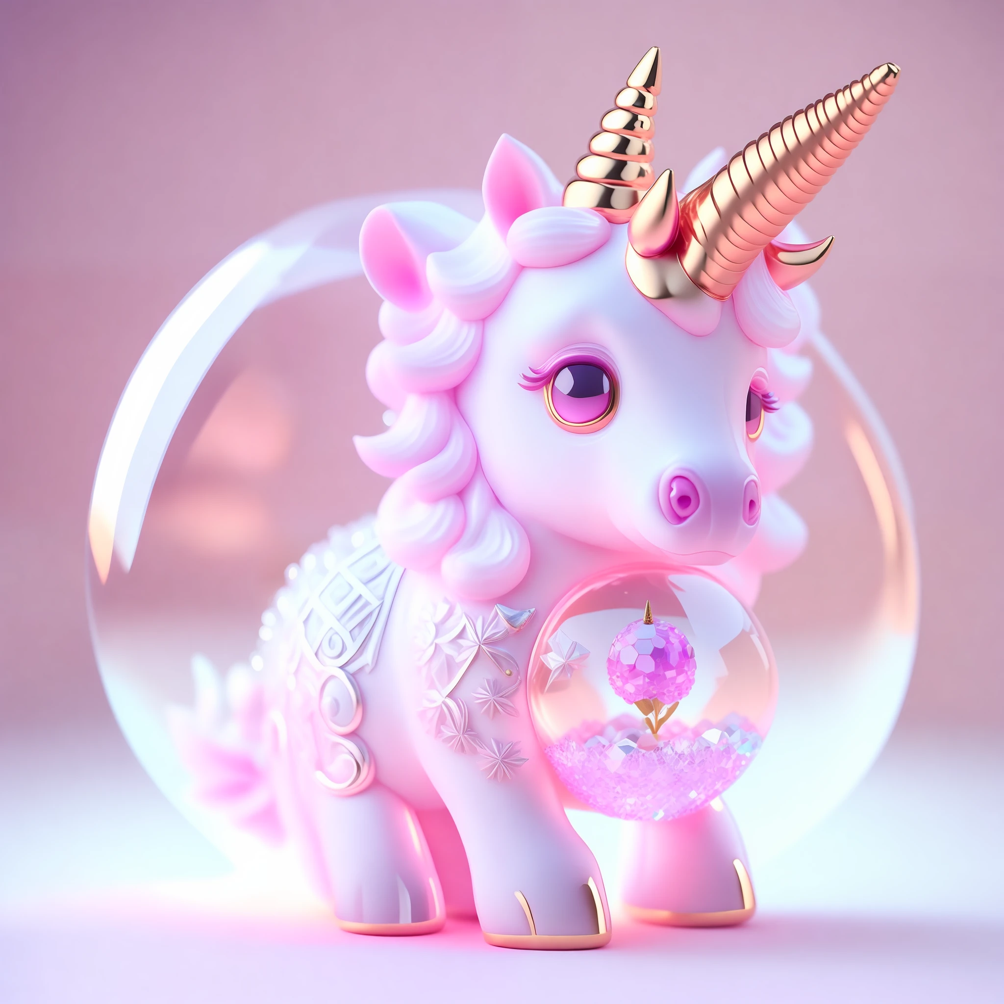 An adorable pink unicorn cute baby unicorn made of crystal ball with low poly eye highly detailed intricate concept art trend artstation 8k