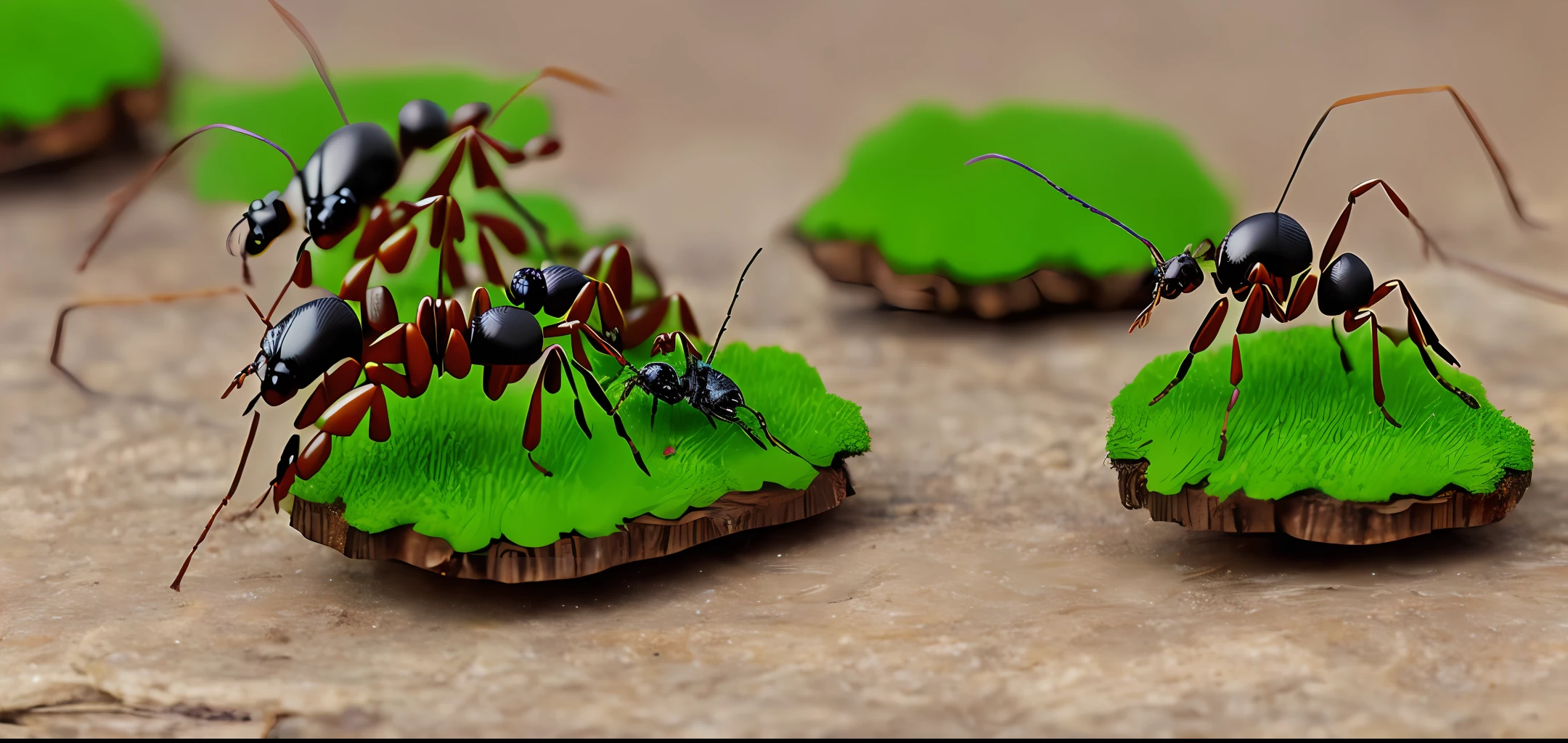 giant ant soldiers walking on wood and clover