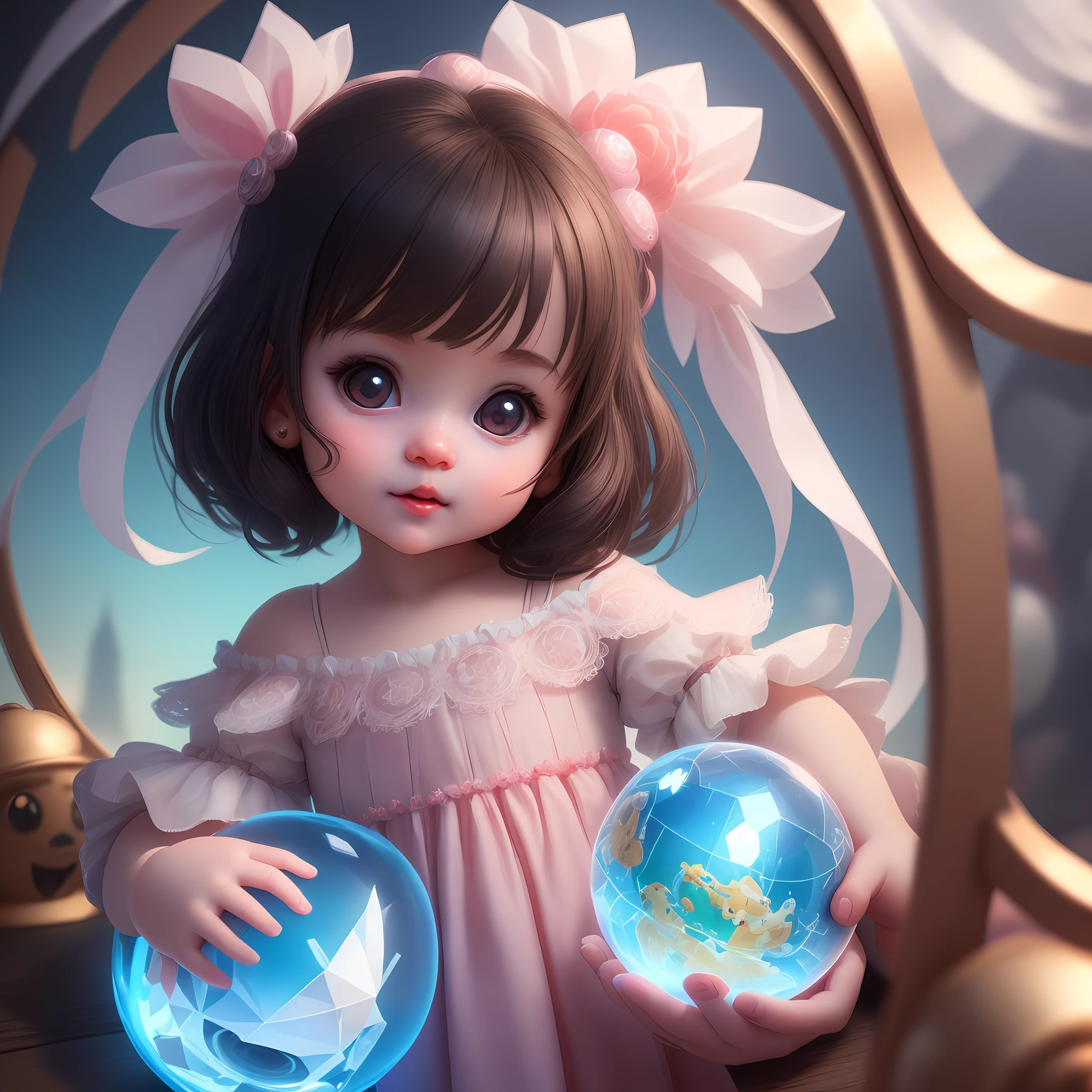 An adorable cute baby girl made of crystal ball with low poly eye highly detailed intricate concept art trend artstation 8k
