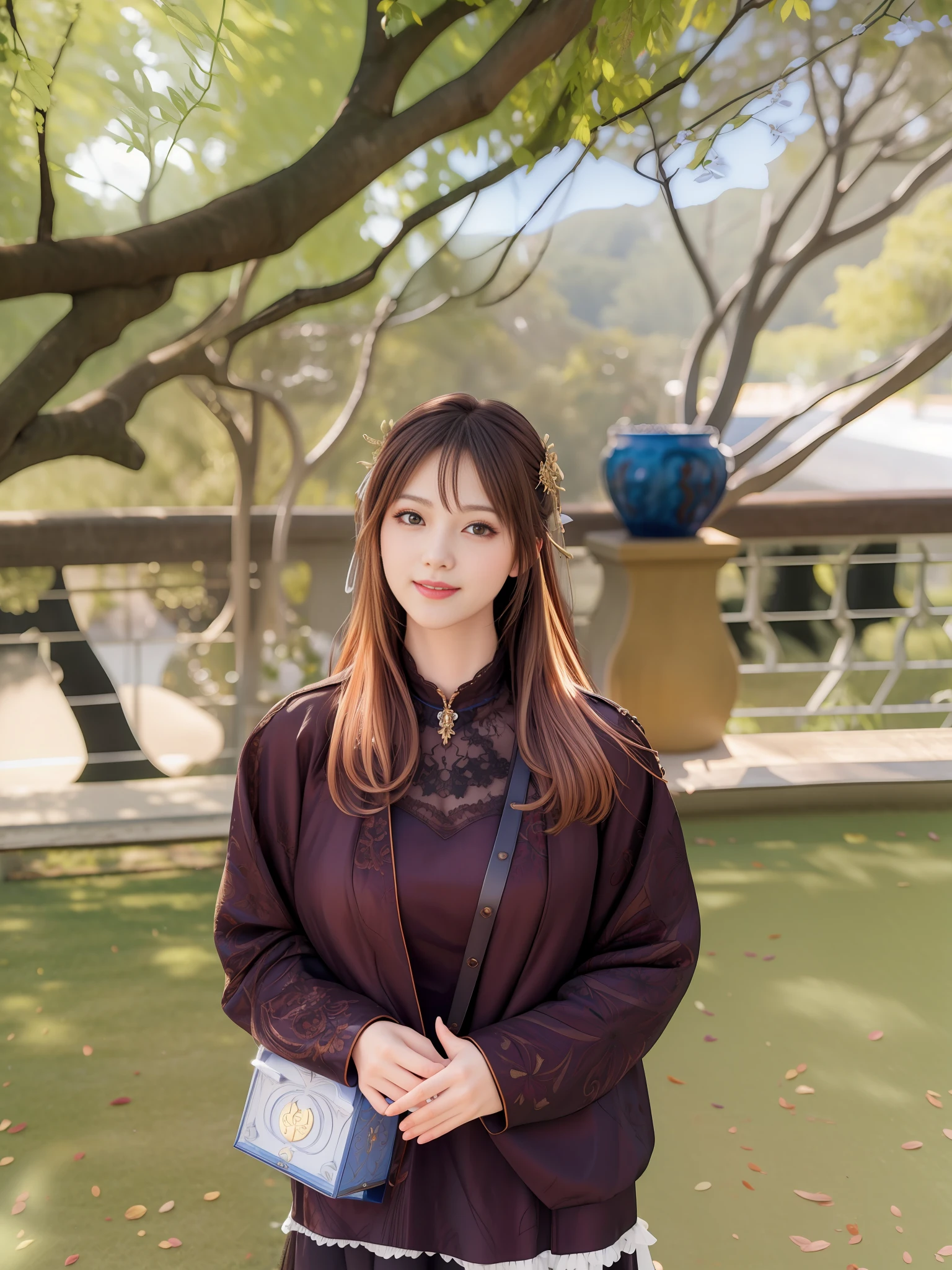 (Realistic:1.5),(raw photo:1.4), (photorealistic:1.3),(masterpiece), best quality, highest quality, extremely detailed CG unity 8k wallpaper, detailed and intricate, original,highres, [:(detailed face:1.2):0.2],film grain, Fujifilm XT3, (high detailed skin:0.9), 8k,(ulzzang-6500:0.9), balcony, show by rock!!, light smile, cleavage, detailed gradient background, full body, sunlight,slim body,beautiful dress,