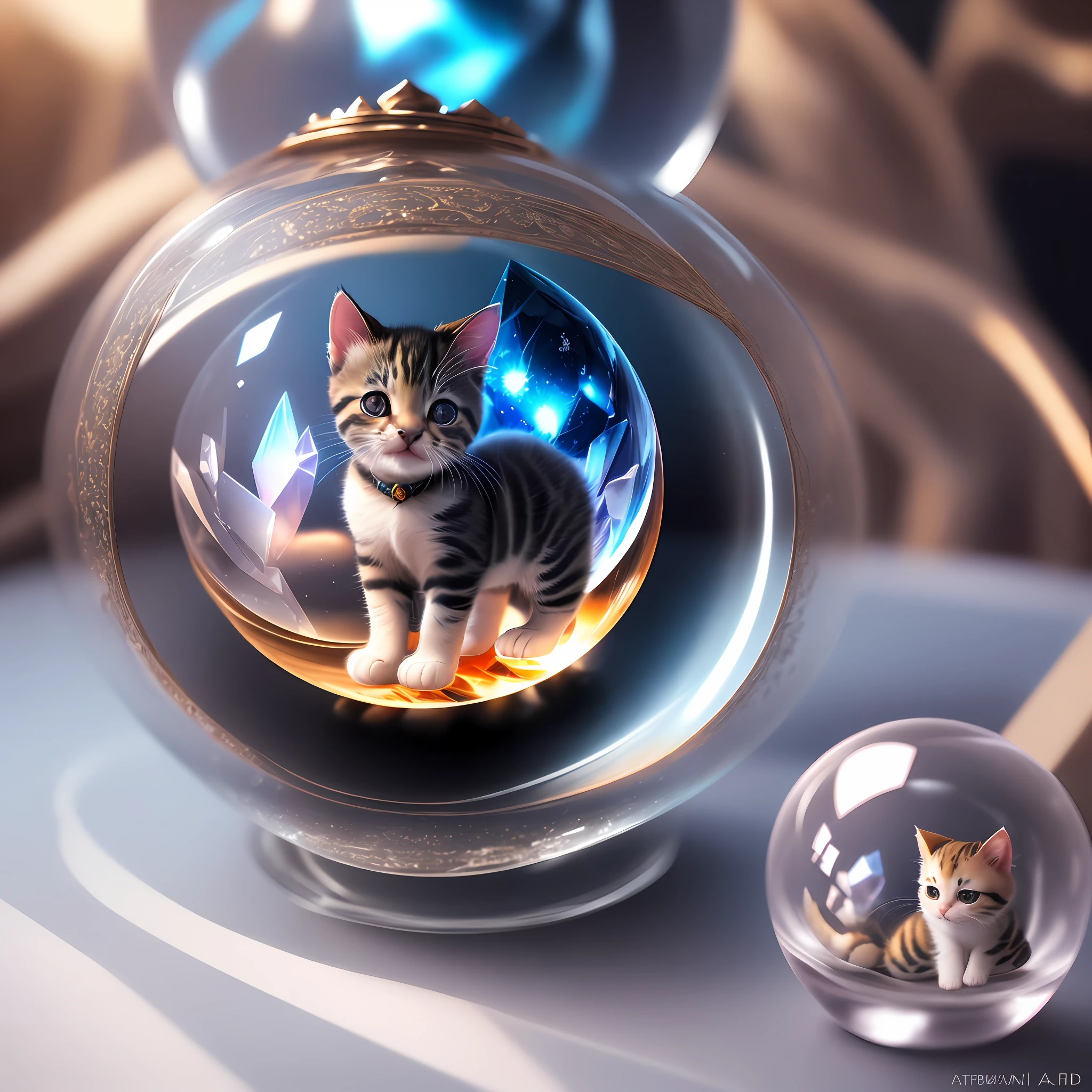An adorable cute kitten cub made of crystal ball with low poly eye highly detailed intricate concept art trend artstation 8k