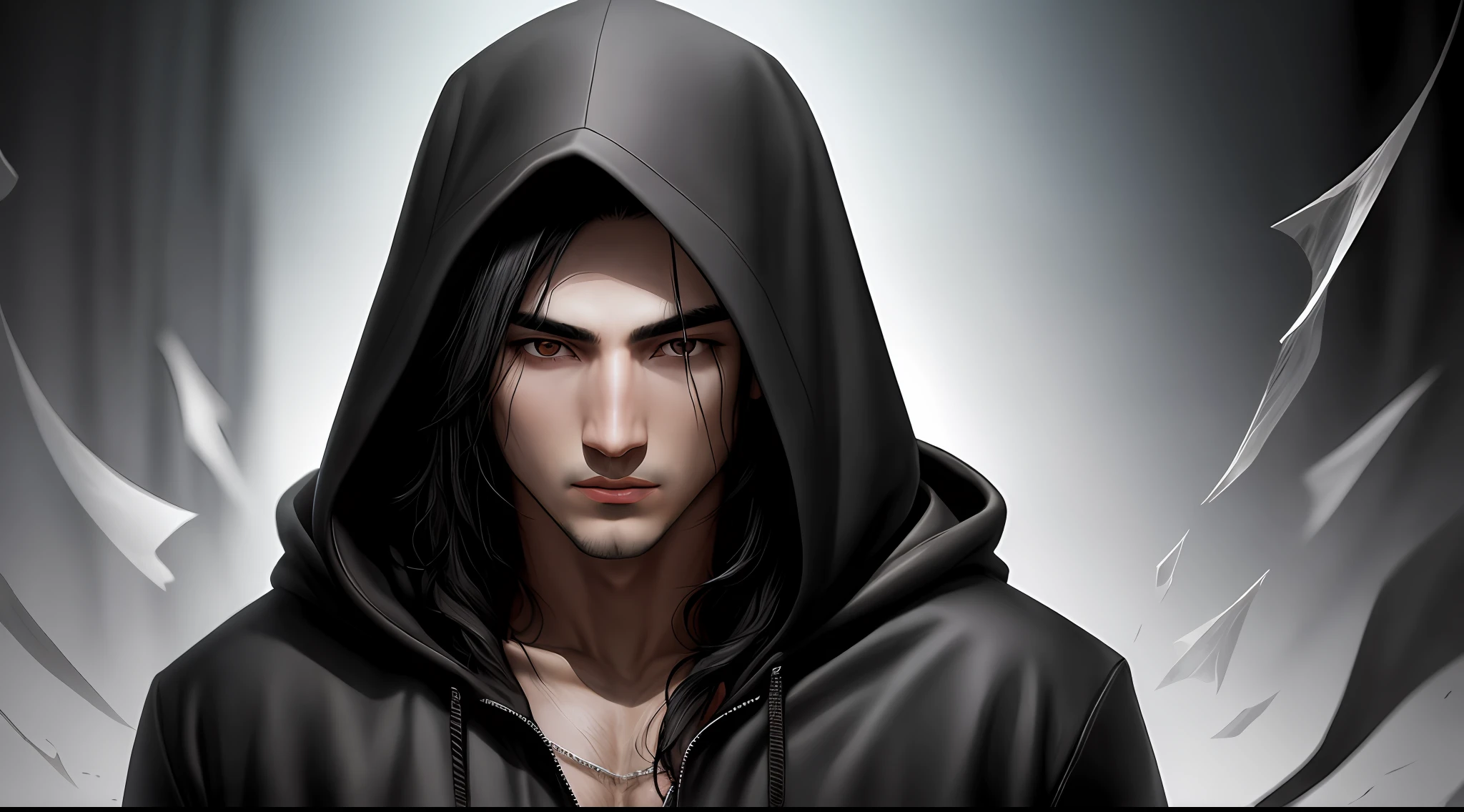 hooded man black hair black eyes
