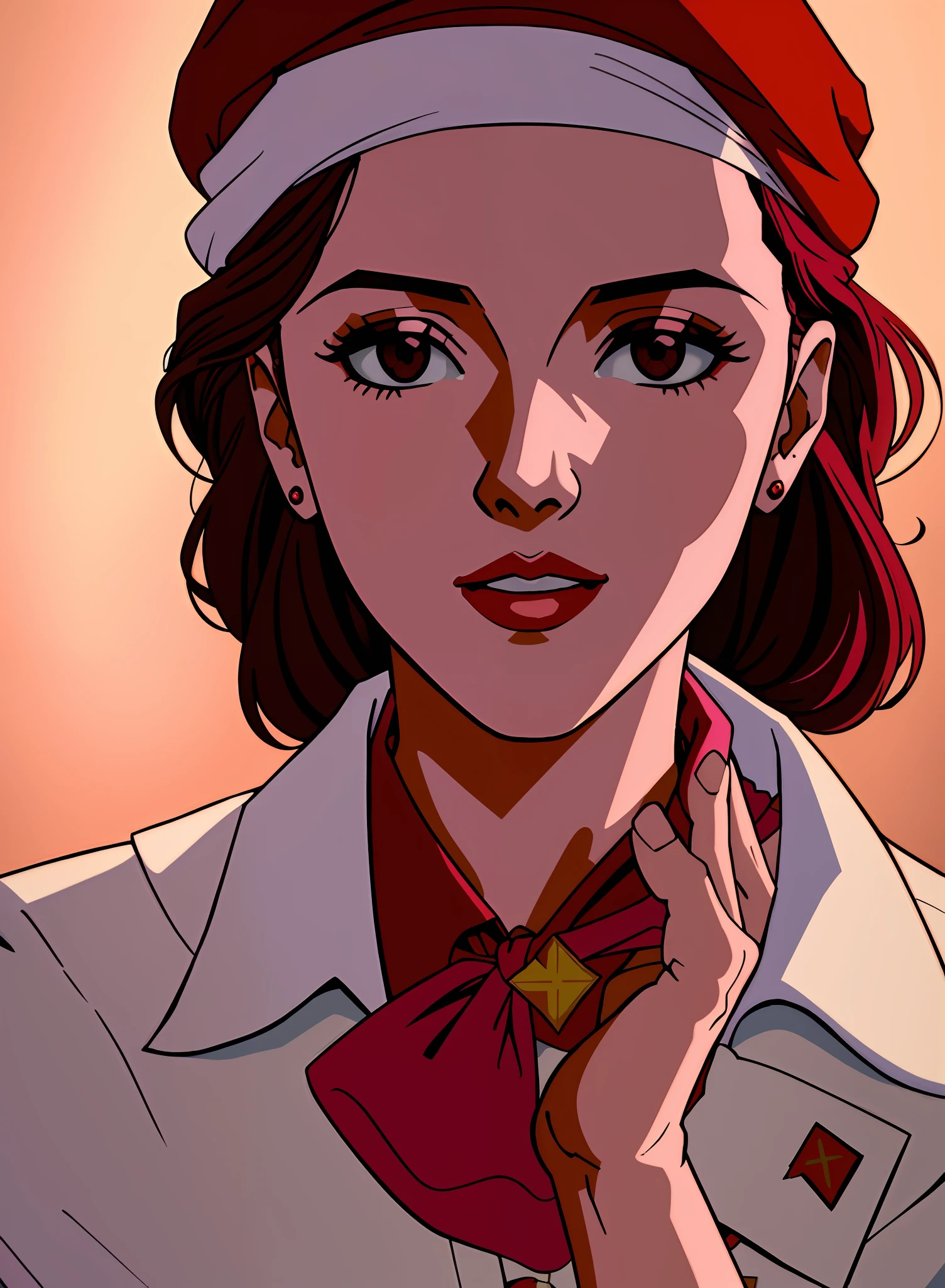 An extremely detailed and beautiful masterpiece of Socialist Realism, featuring a woman with a pink bandana and hat, inspired by Alexander Deyneka's Soviet painting style. Best quality and high resolution, with dynamic angles and lighting to bring the painting to life.
