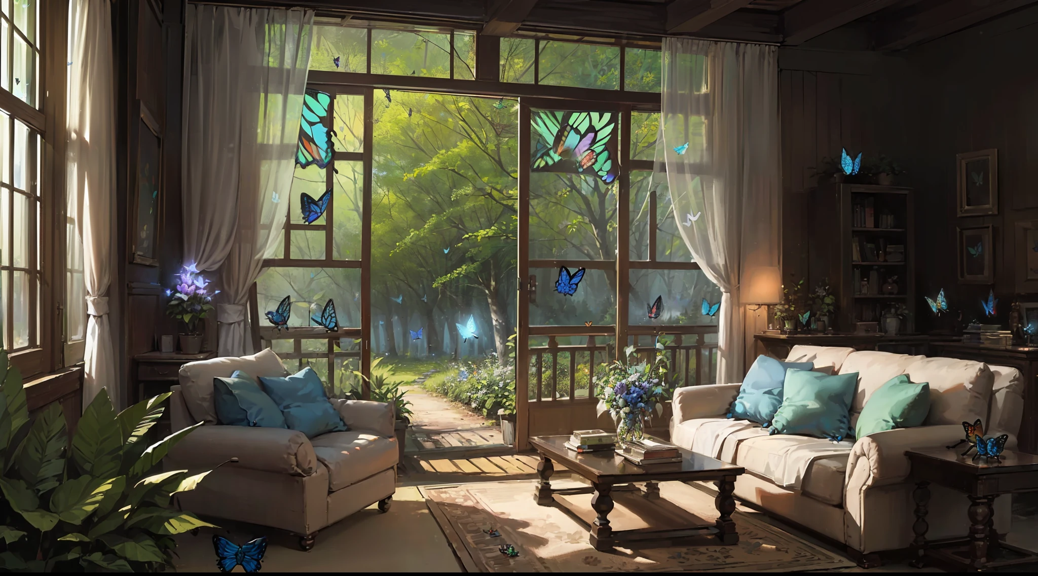 (landscape:1.5), a forest filled with colorful erflies, (lots of butties:1.7), no people, (detailed lighting:1.2), (detailed textures:1.3)