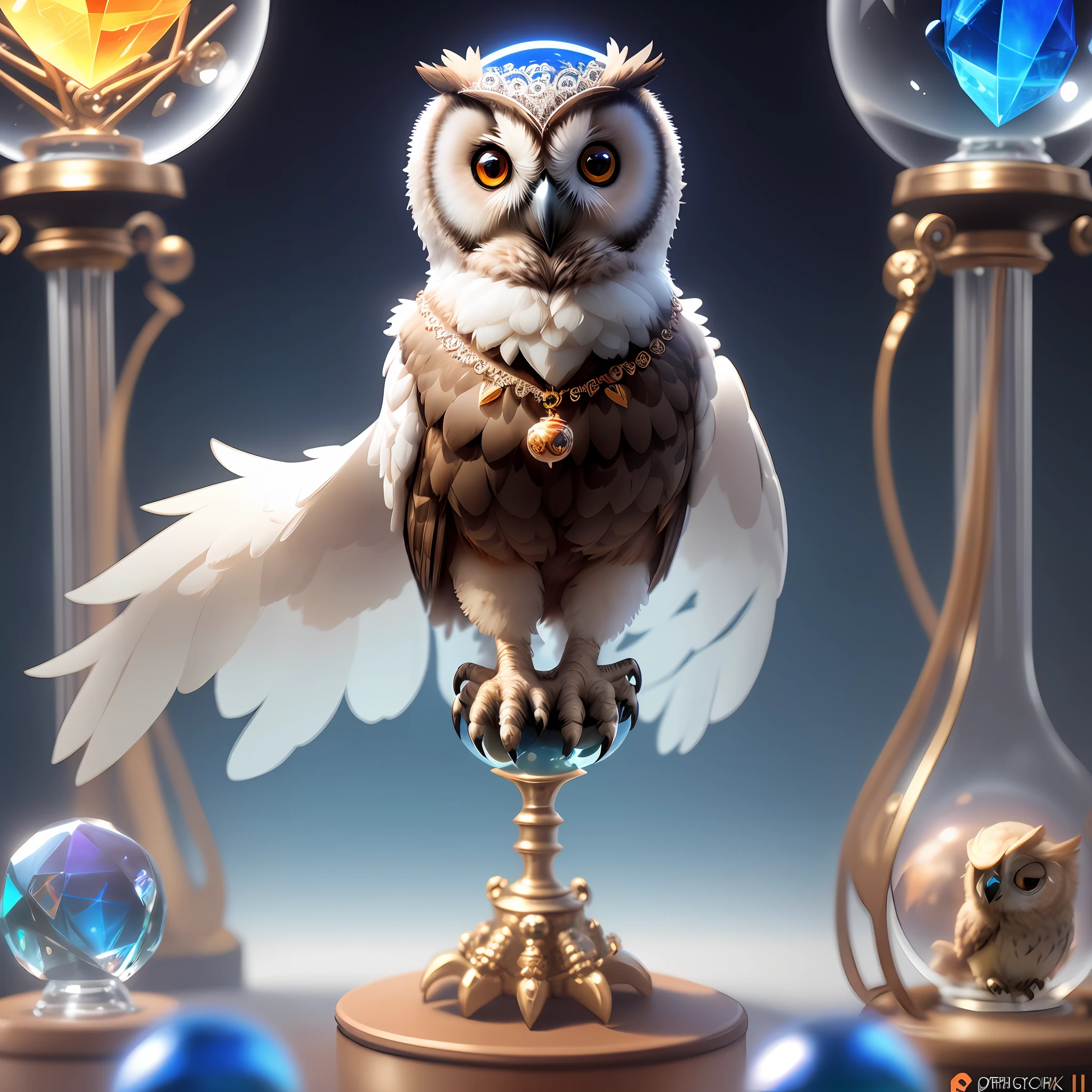 An adorable owl cute 2-legged puppy made of crystal ball with low poly eye highly detailed intricate concept art trend artstation 8k