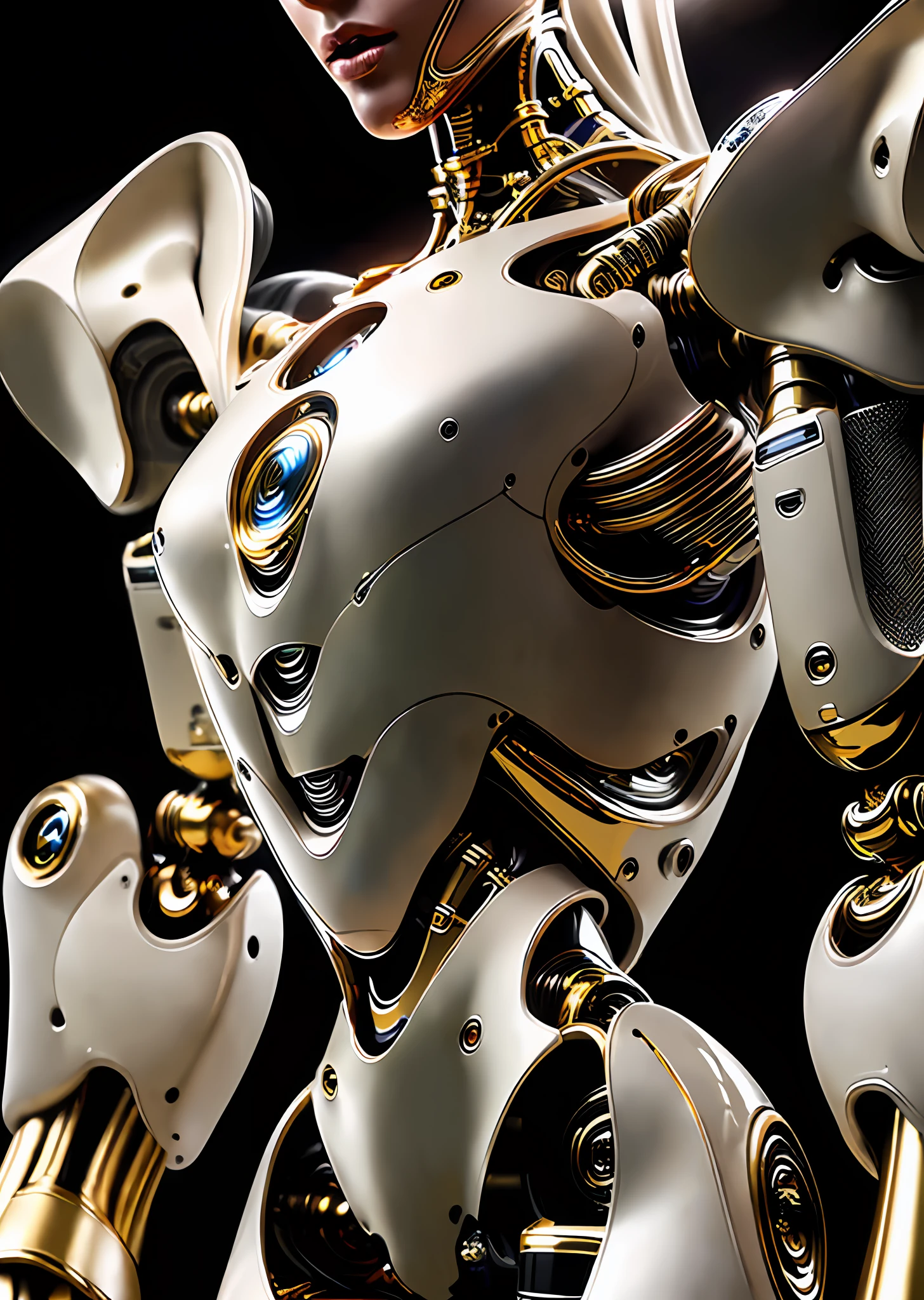realistic , realistic details, detailed masterpiece, award winning photography, HDR, soft lighting
A futuristic humanoid robot, white and gold, with intricate details and fine engravings inspired by Greek mythology, slick design, glossy, reflective finish, polished
futuristic backdrop, outdoors
epic camera angle