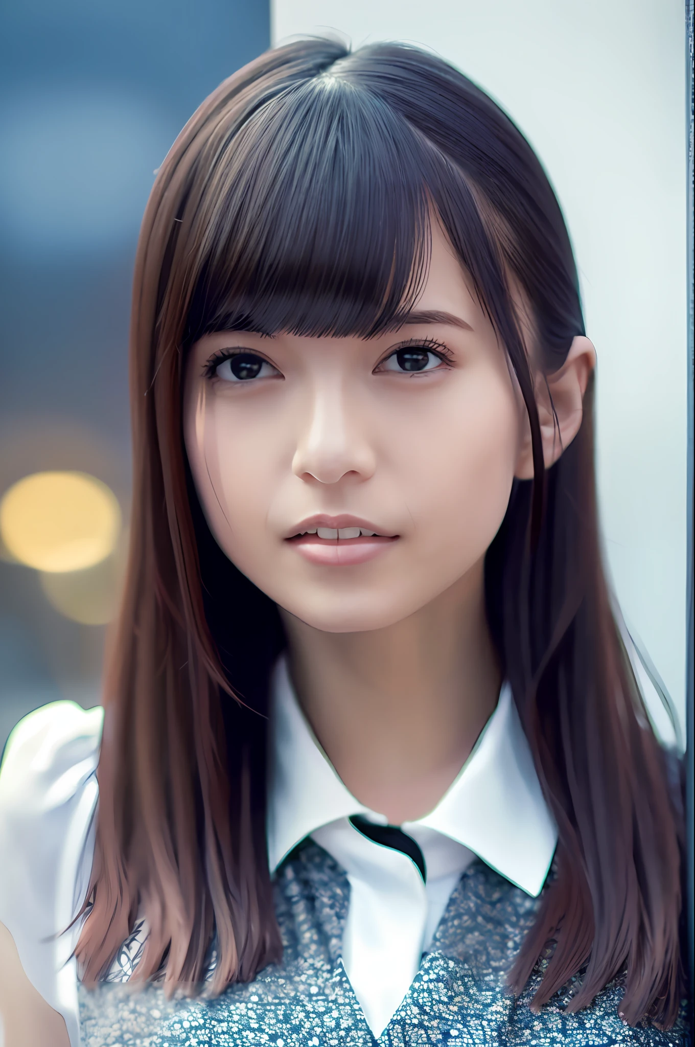 (8k, Best Quality, Masterpiece: 1.2), (Realistic, Photorealistic: 1.37), Super Detailed, 1 Girl, Cute, Alone, Beautiful Detailed Sky, Detailed Cafe, Night, Sitting, Date, ( Nose blush), (smile: 1.15), (close mouth) small breasts, beautiful details, (collared shirt: 1.1), night, wet, business wear, rain, white lace, (short hair: 1.2), floating Hair NovaFrogStyle,
