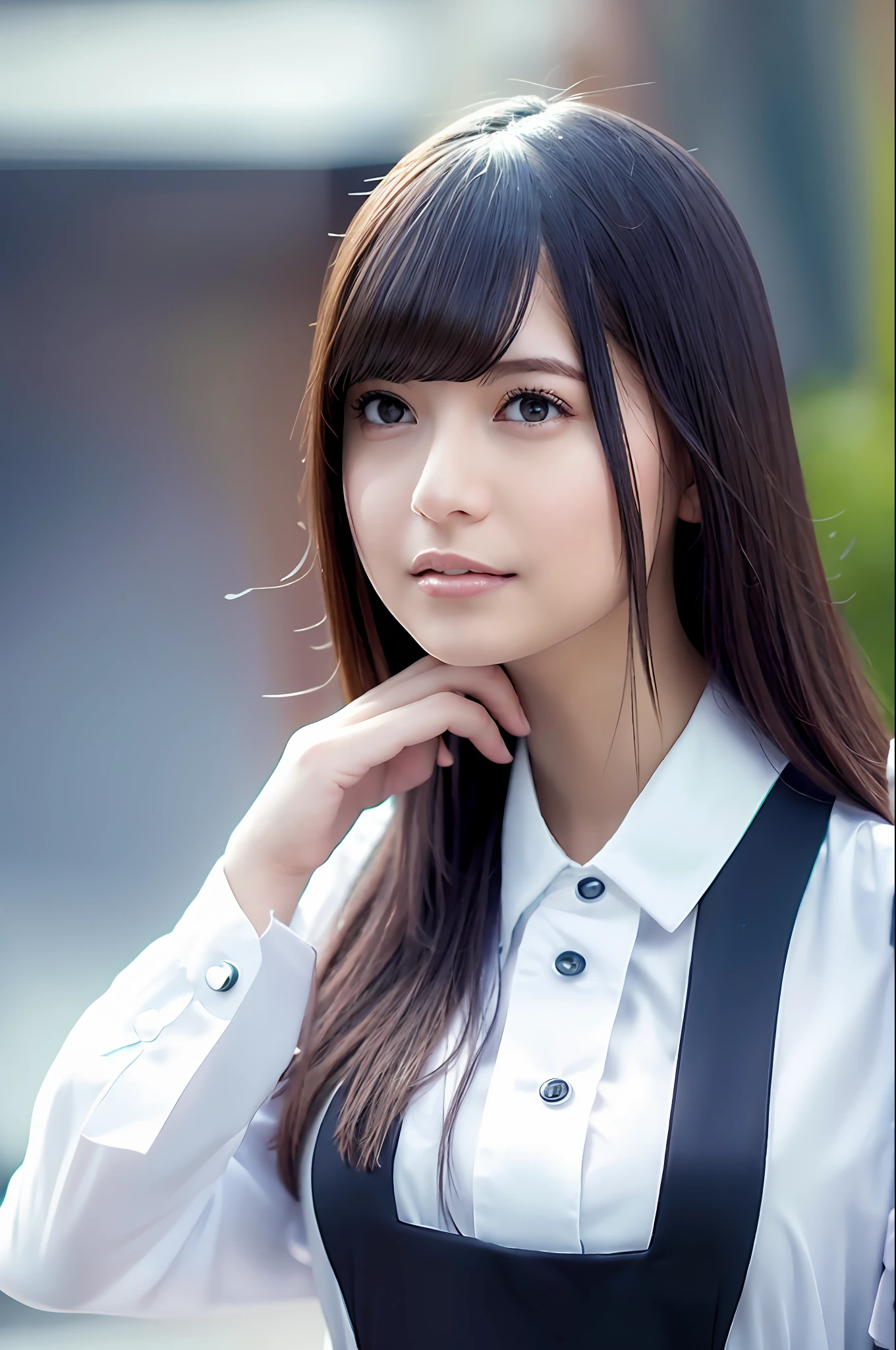 (8k, Best Quality, Masterpiece: 1.2), (Realistic, Photorealistic: 1.37), Super Detailed, 1 Girl, Cute, Alone, Beautiful Detailed Sky, Detailed Cafe, Night, Sitting, Date, ( Nose blush), (smile: 1.15), (close mouth) small breasts, beautiful details, (collared shirt: 1.1), night, wet, business wear, rain, white lace, (short hair: 1.2), floating Hair NovaFrogStyle,