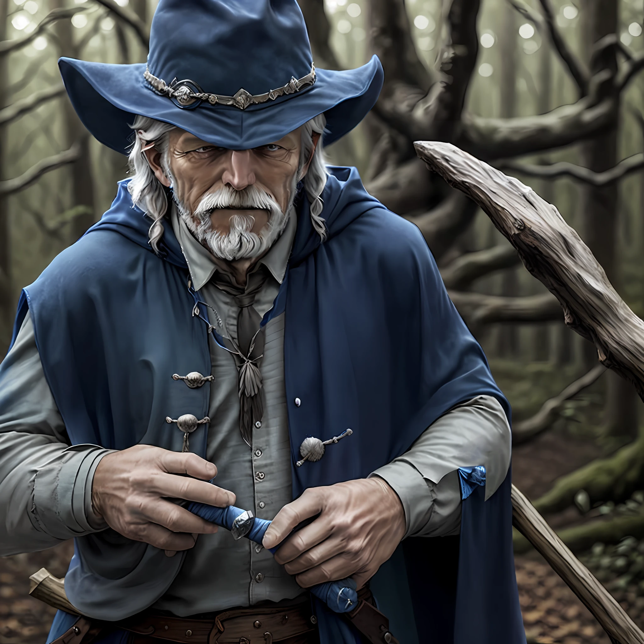 PetrPavel as a Wizard, in a wood, gandalf cosplay, blue cape, blue hat