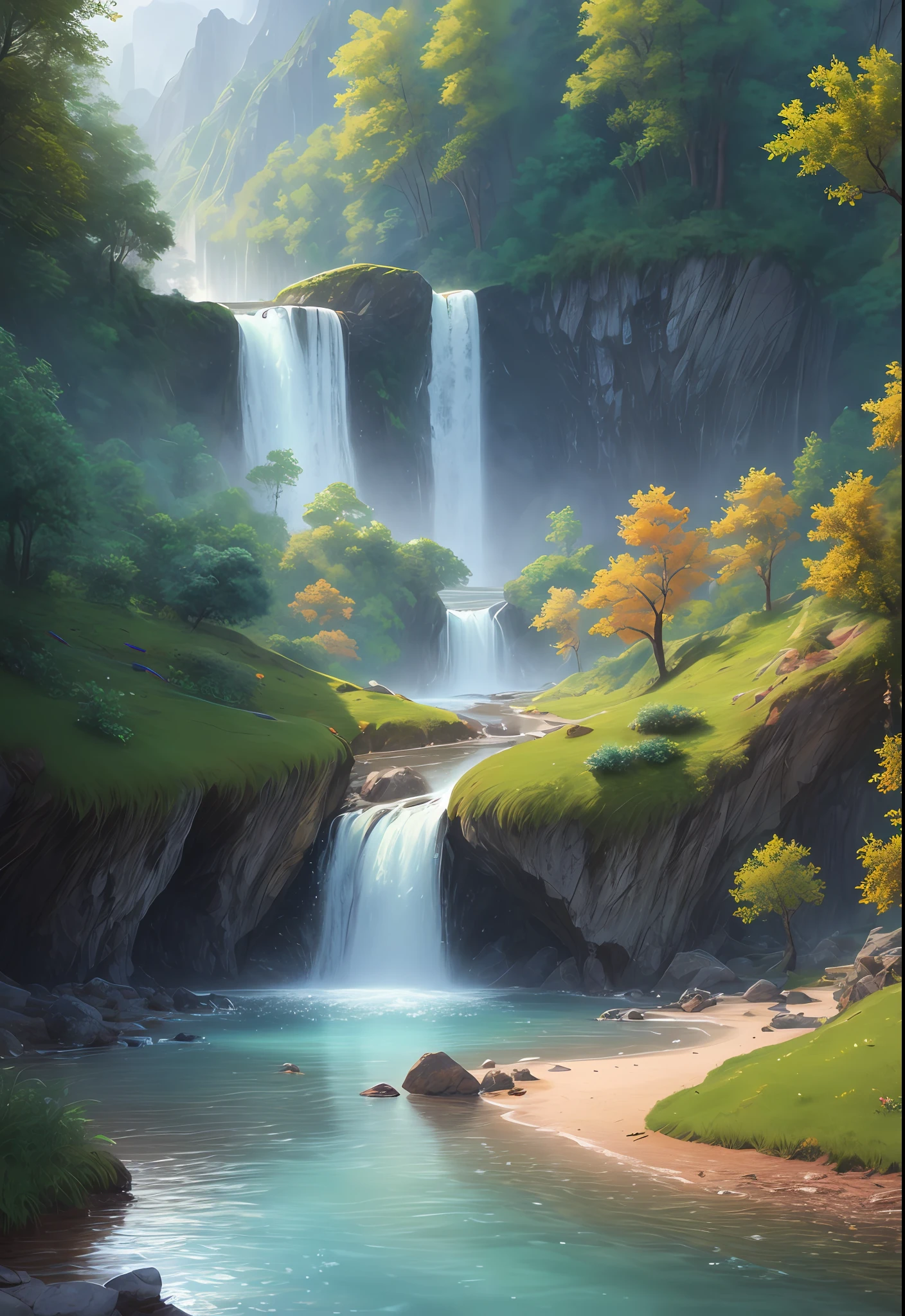 landscape,water,(extremely detailed CG unity 8k wallpaper), most beautiful artwork in the world,professional majestic oil painting,intricate, High Detail, Sharp focus, dramatic, photorealistic painting art