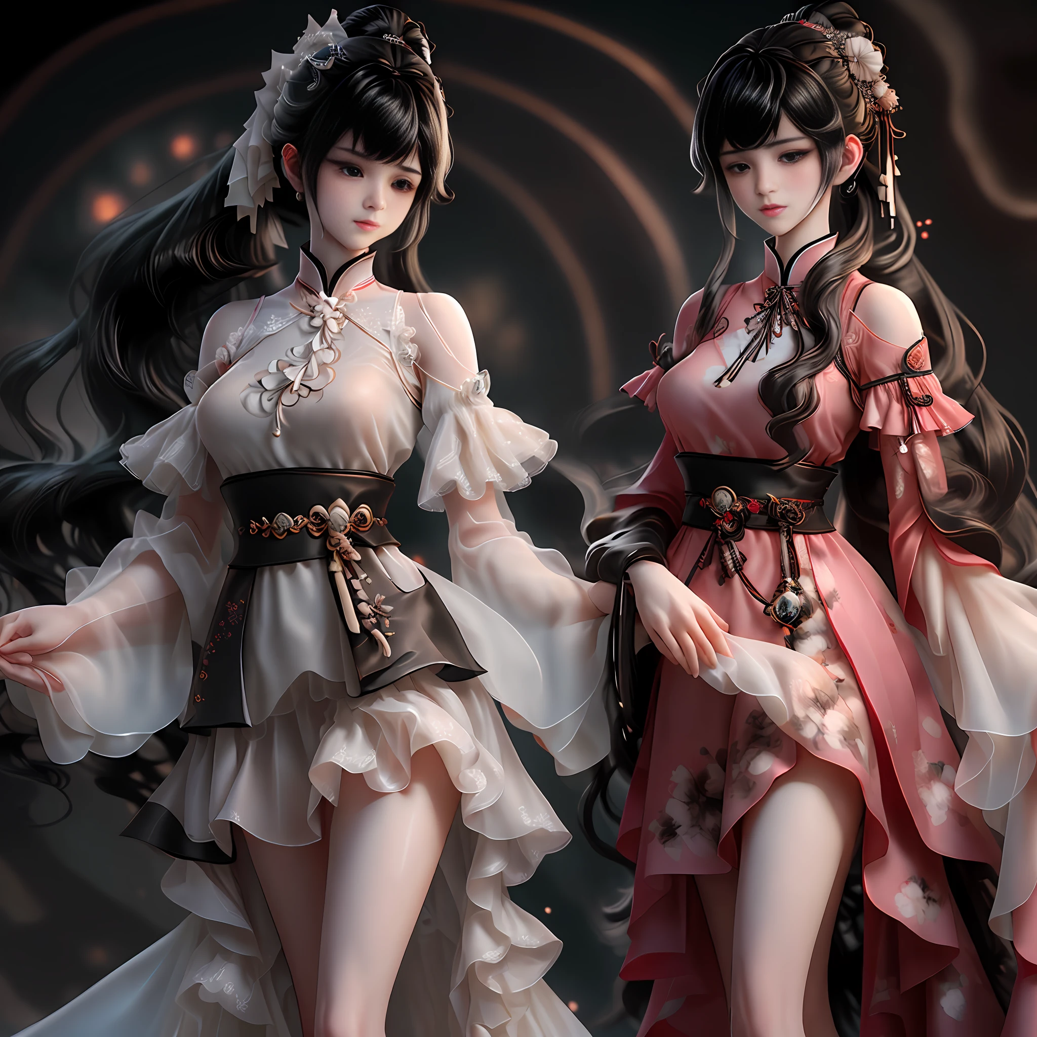 Masterpiece, best quality, high resolution, 1girl, long hair, super long hair, ponytail, bangs, hair between the eyes, delicate facial features, clear silhouette, high ponytail, shining spirit, tender as water, white thin and tender, slender jade hands, white tender long legs, black hair