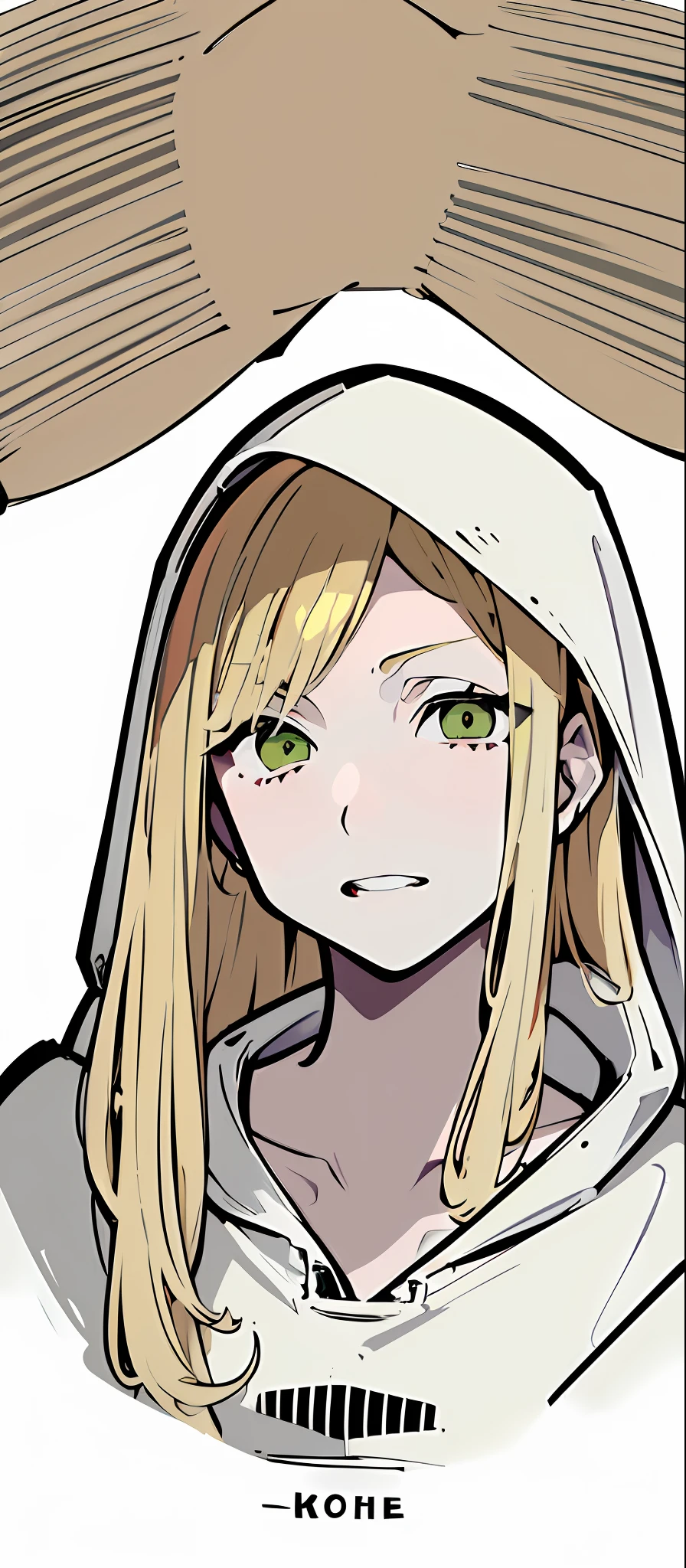 ((masterpiece, illustration, strong outlines 1girl, solo, sharp focus, 8k)), (blonde beige hair:1.3), long hair, very long hair, green eyes, dark green eyes, selfie, portrait, face focus, (oversized hoodie, white monochrome hoodie:1.3), cute, digital art, beautiful, perfection,