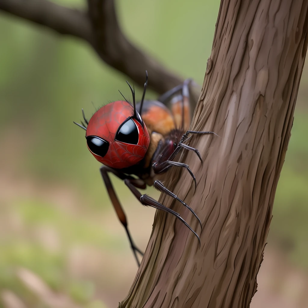 spider with red eyes hanging off a dead tree fantasy spooky