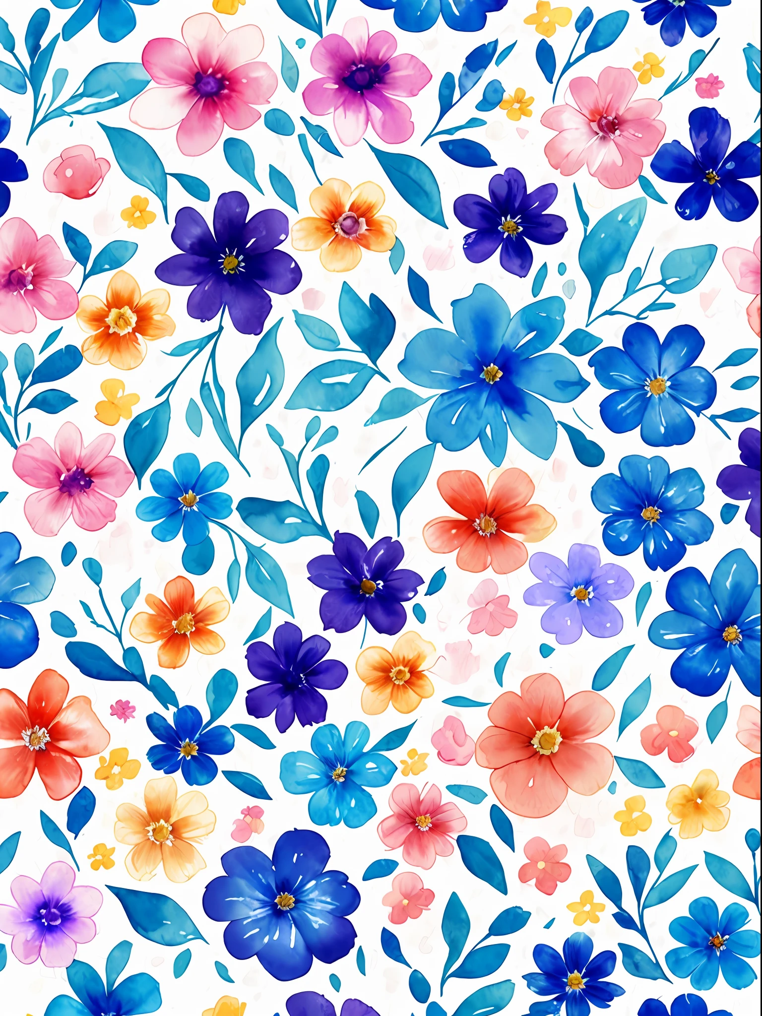 watercolor, flower, beautiful, watercolor style, flower and leaf patterns, wet on wet technique, muted, indigo, fabric design, flat illustration, highly detailed clean, vector image, masterpiece, professional, isometric, bright vector, white background, dry brush, brush strokes, painted on canvas, by J.M.W. Turner. expressive marks.