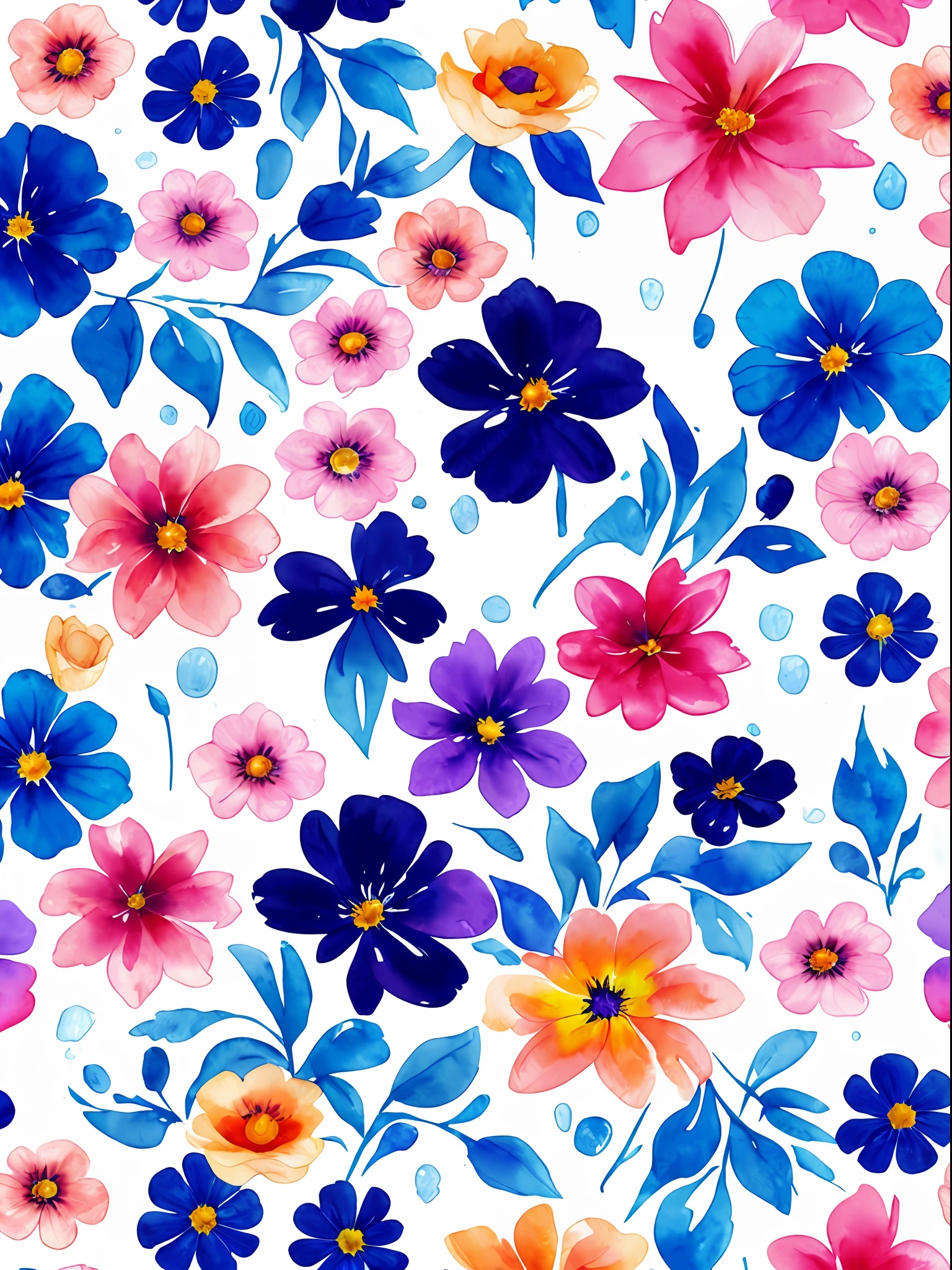 watercolor, flower, beautiful, watercolor style, flower and leaf patterns, wet on wet technique, muted, indigo, fabric design, flat illustration, highly detailed clean, vector image, masterpiece, professional, isometric, bright vector, white background, dry brush, brush strokes, painted on canvas, by J.M.W. Turner. expressive marks.